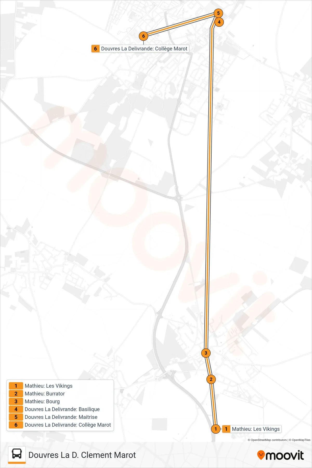 LIGNE 146 bus Line (Douvres La D. Clement Marot) route and stops on a map