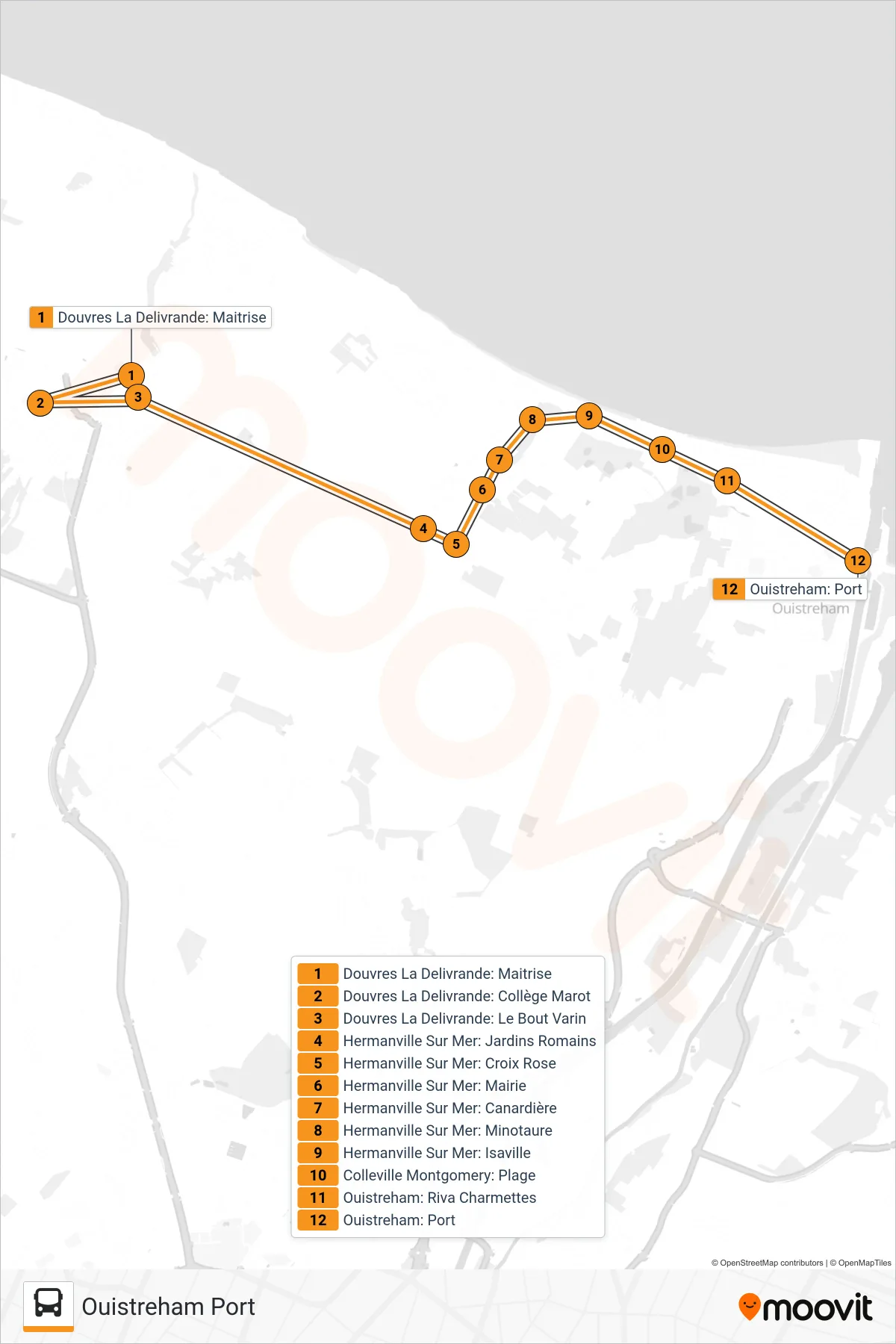 LIGNE 146 bus Line (Ouistreham Port) route and stops on a map