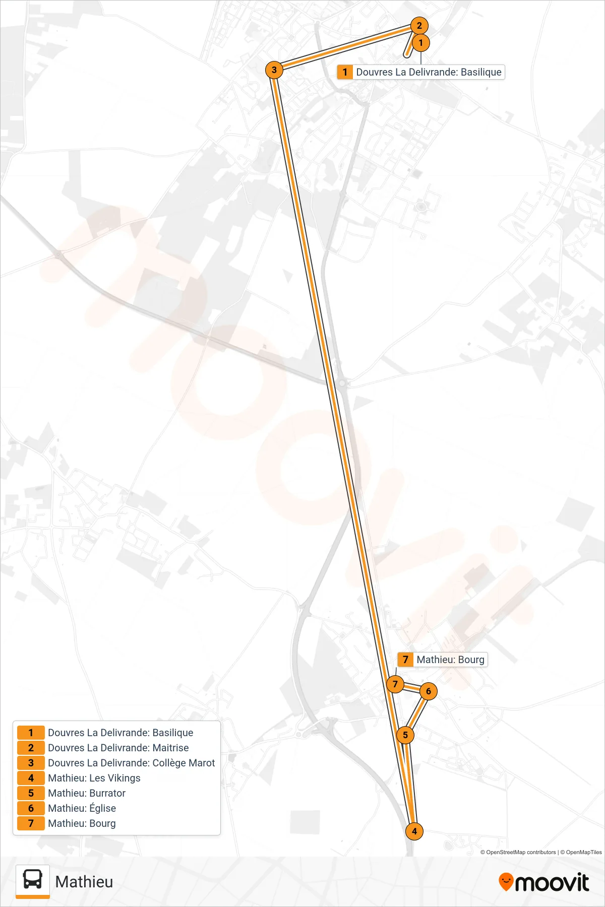 LIGNE 146 bus Line (Mathieu) route and stops on a map