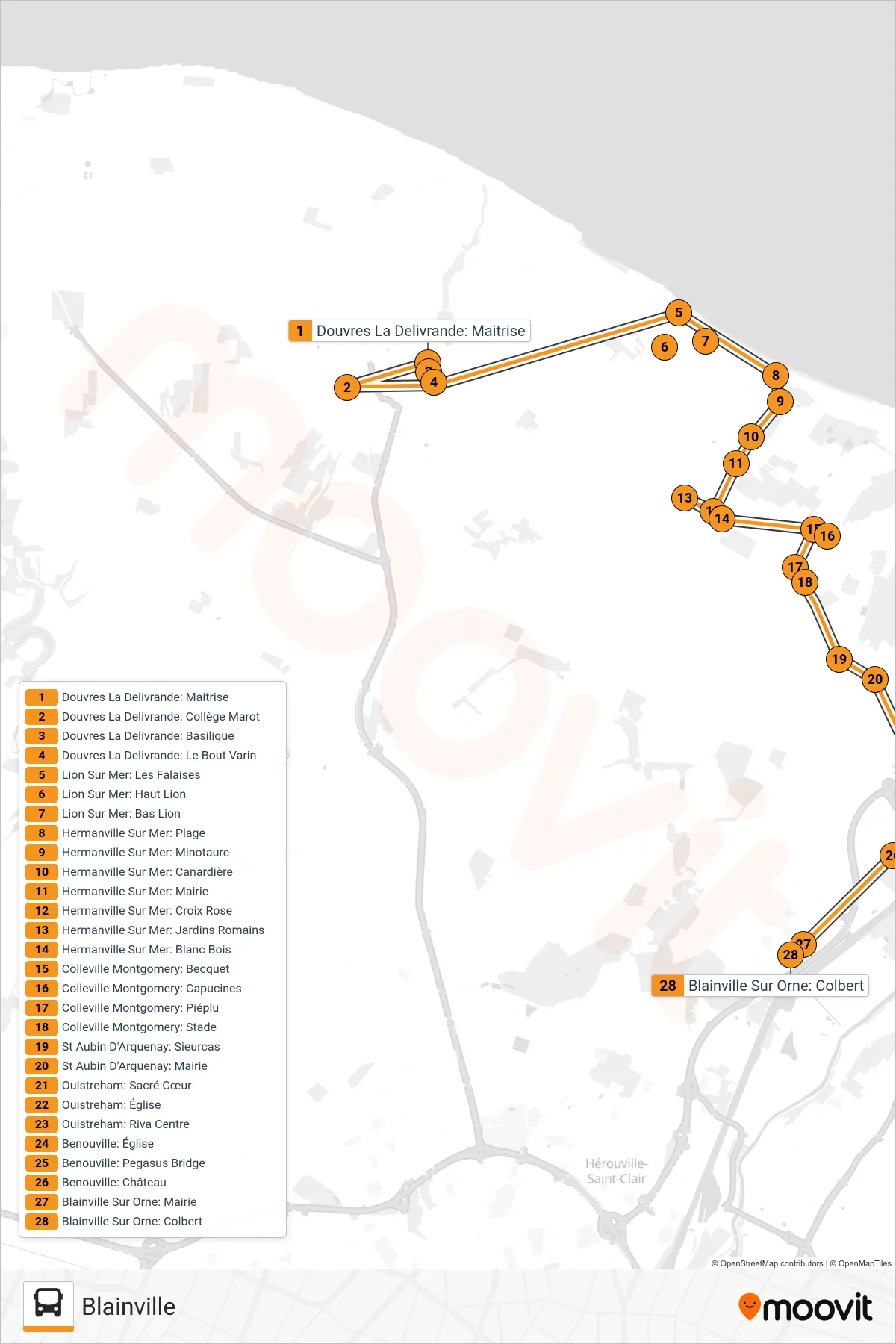 LIGNE 146 bus Line (Blainville) route and stops on a map