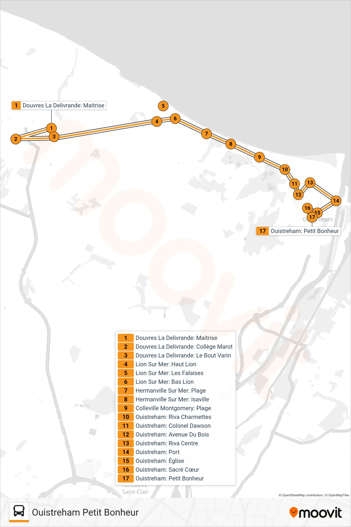LIGNE 146 bus Line (Ouistreham Petit Bonheur) route and stops on a map