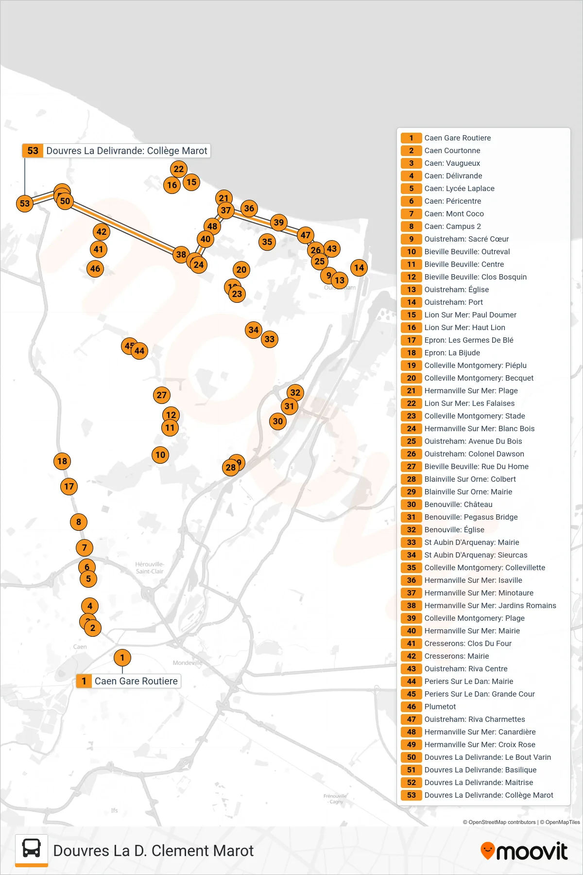 LIGNE 146 bus Line (Douvres La D. Clement Marot) route and stops on a map