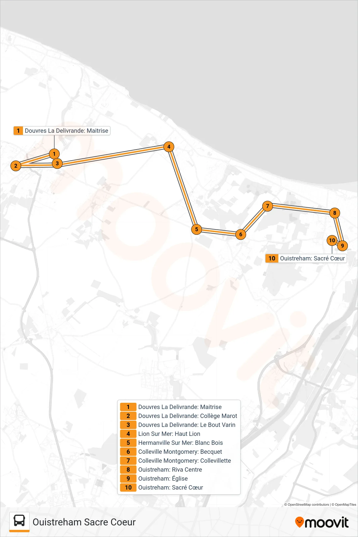 LIGNE 146 bus Line (Ouistreham Sacre Coeur) route and stops on a map