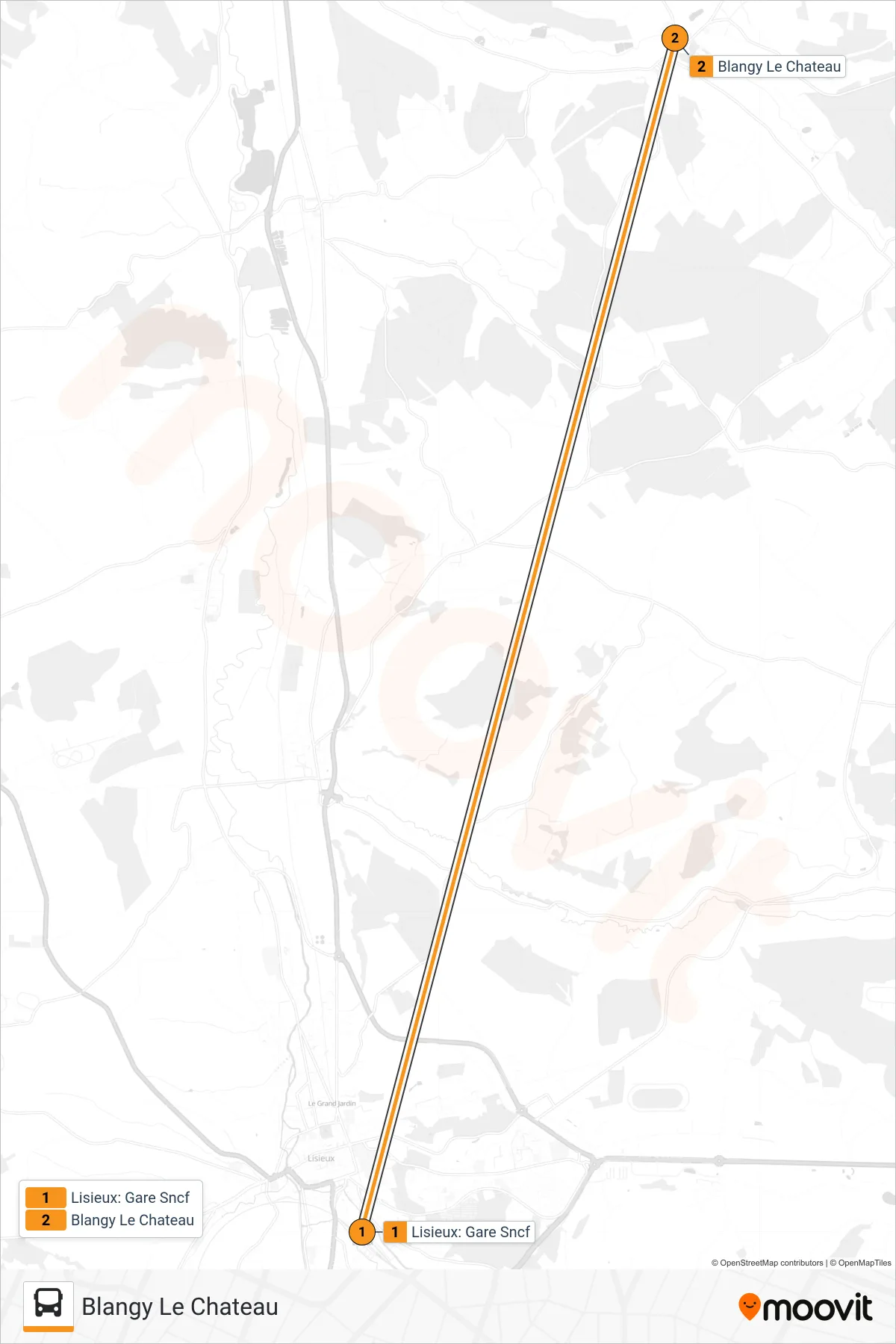 LIGNE 150 bus Line (Blangy Le Chateau) route and stops on a map