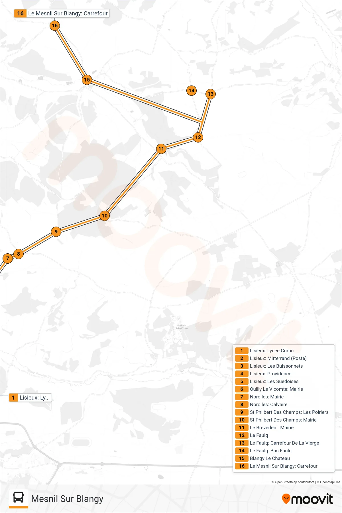 LIGNE 150 bus Line (Mesnil Sur Blangy) route and stops on a map