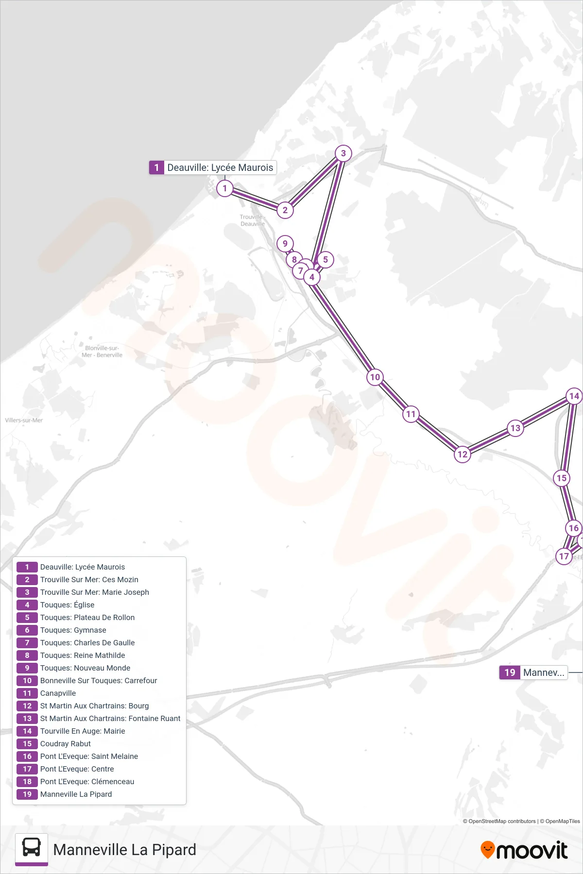 LIGNE 151 bus Line (Manneville La Pipard) route and stops on a map