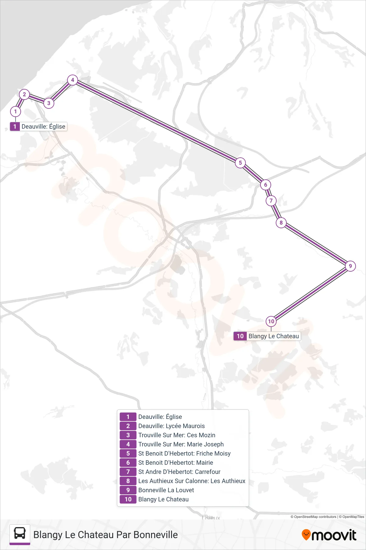 LIGNE 151 bus Line (Blangy Le Chateau Par Bonneville) route and stops on a map