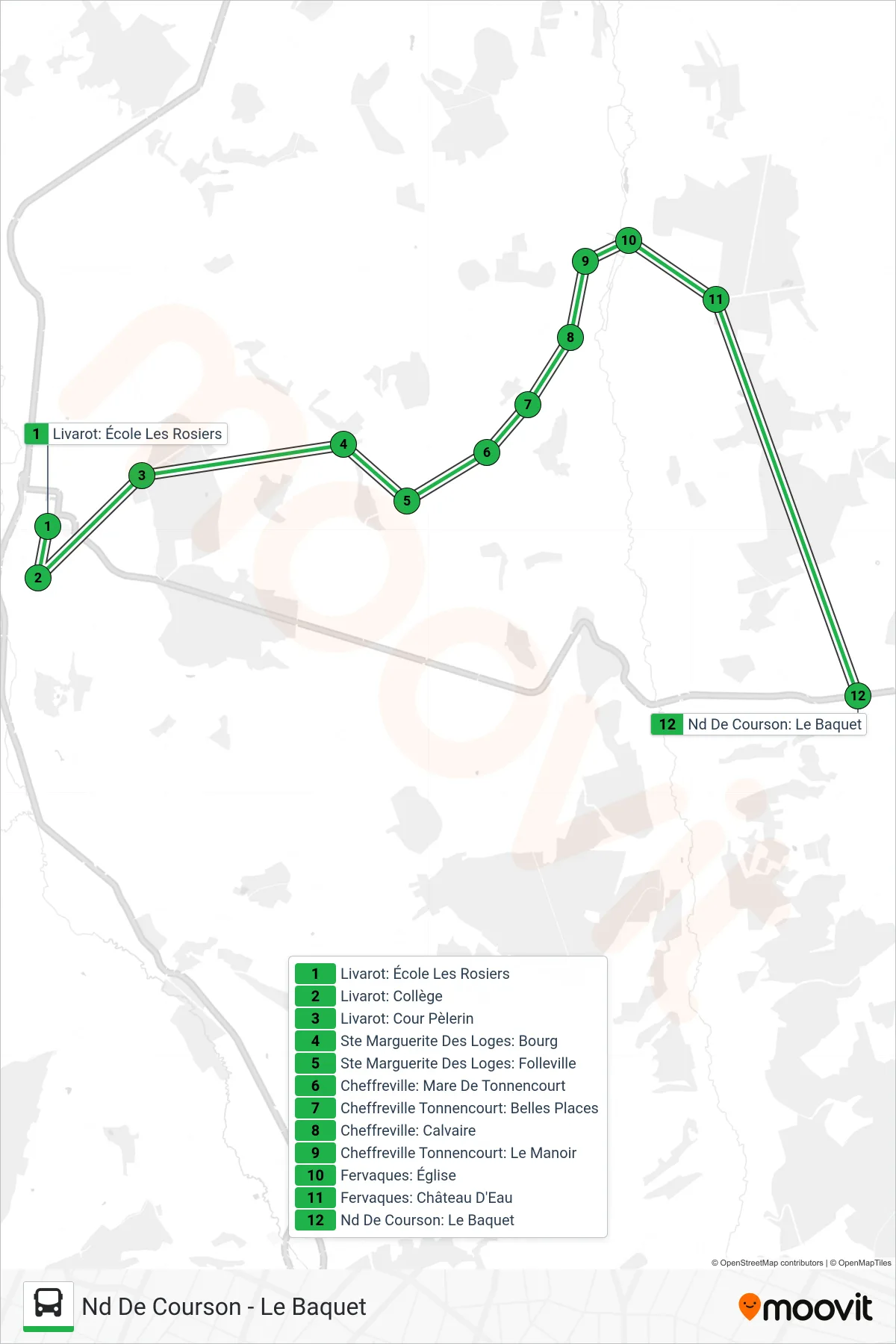 LIGNE 153 bus Line (Nd De Courson - Le Baquet) route and stops on a map
