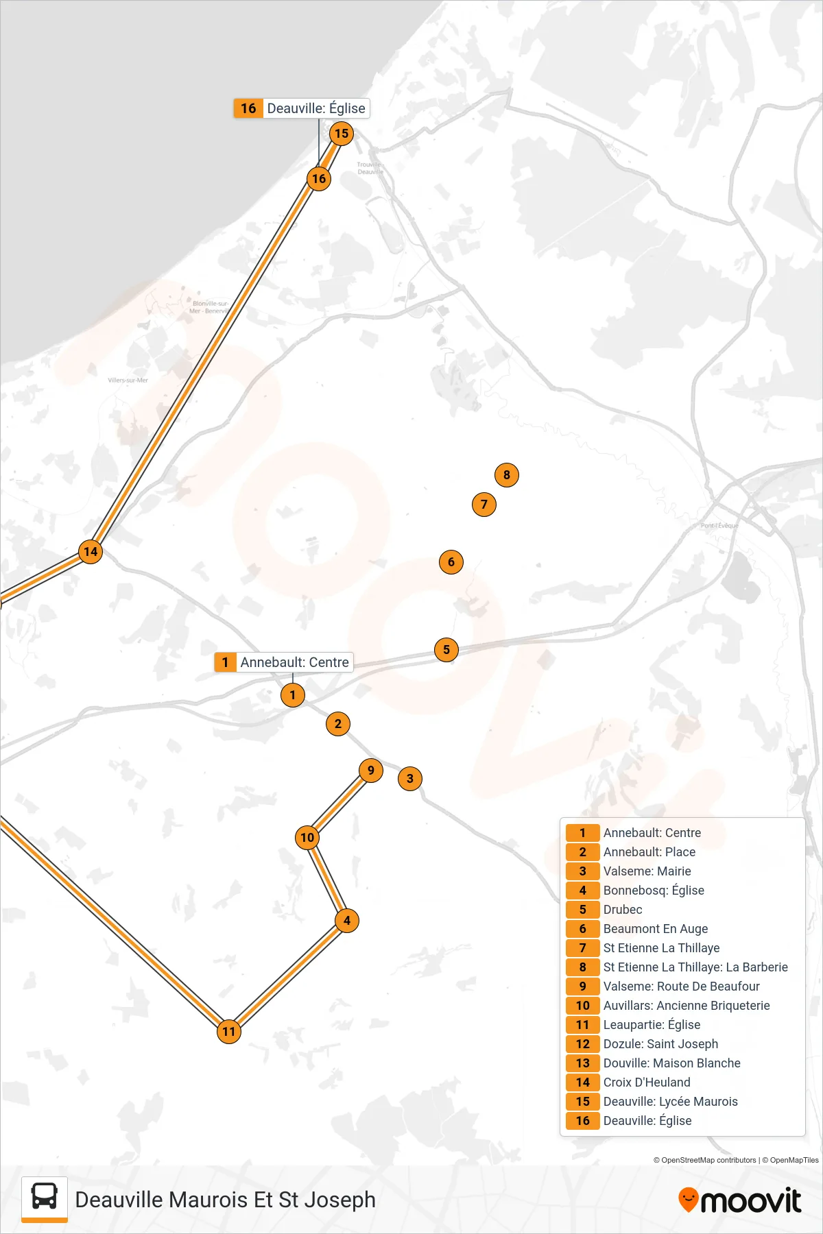 LIGNE 154 bus Line (Deauville Maurois Et St Joseph) route and stops on a map