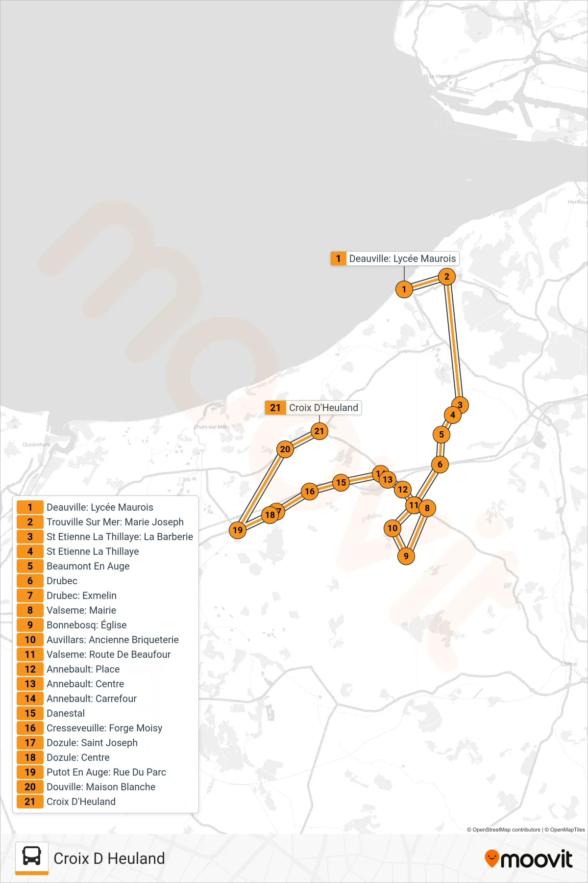 LIGNE 154 bus Line (Croix D Heuland) route and stops on a map