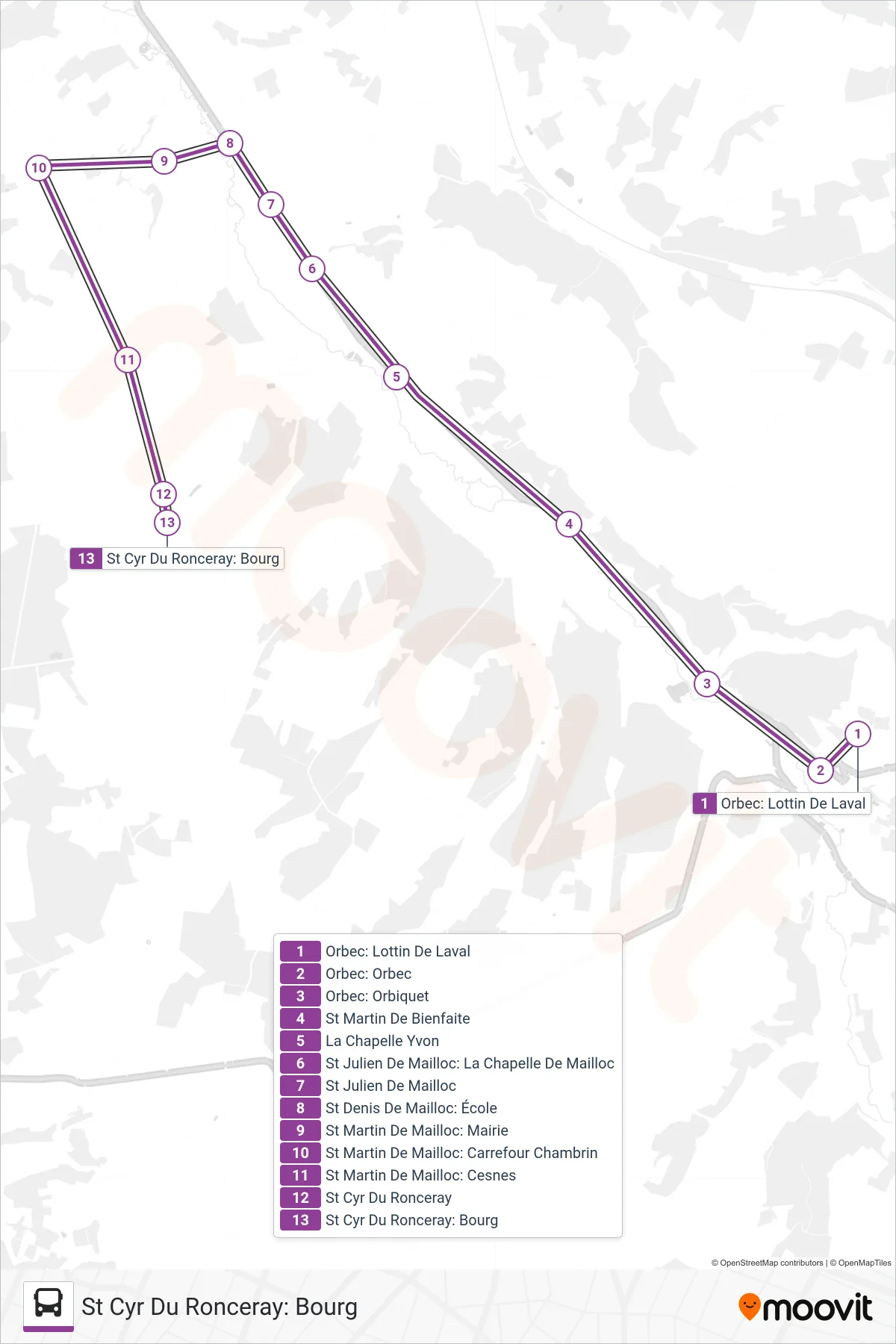 LIGNE 156 bus Line (St Cyr Du Ronceray: Bourg) route and stops on a map