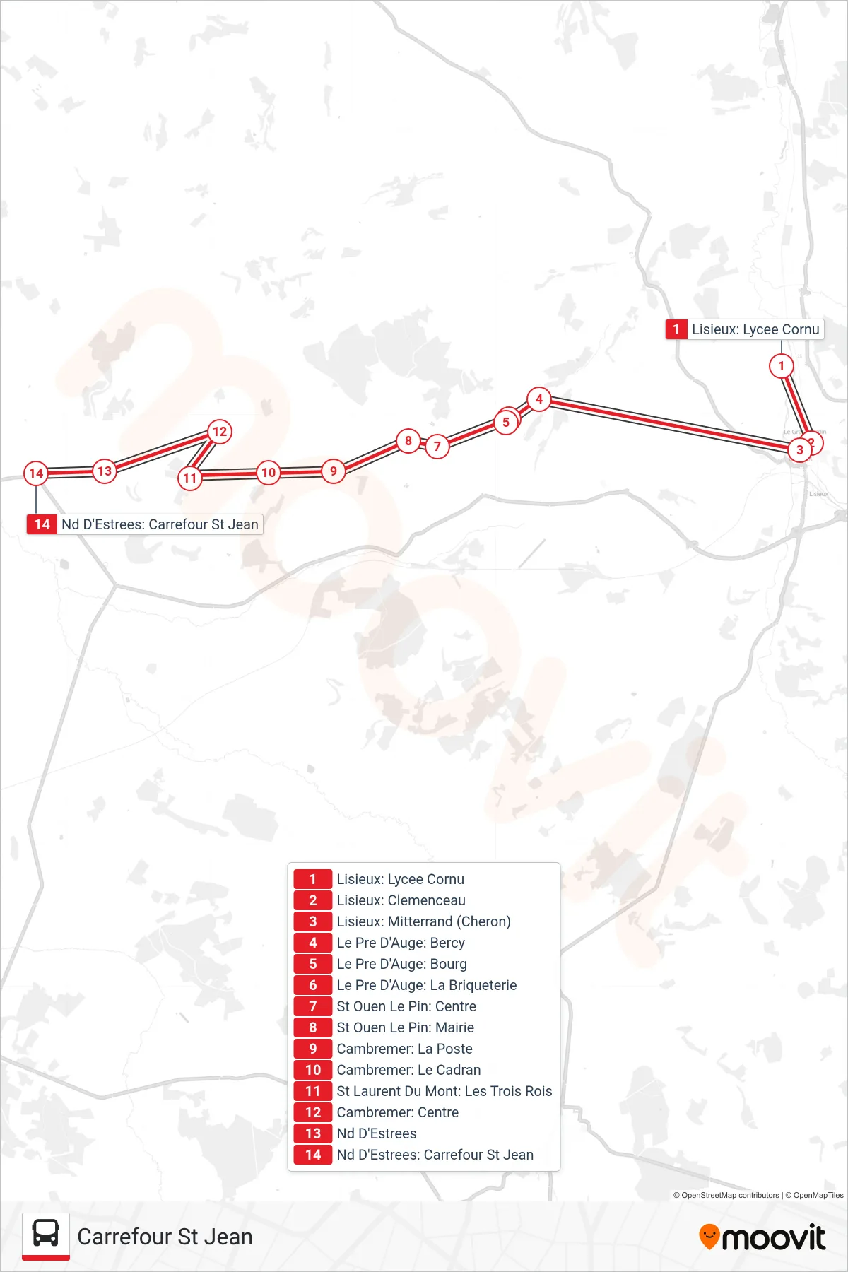 LIGNE 158 bus Line (Carrefour St Jean) route and stops on a map