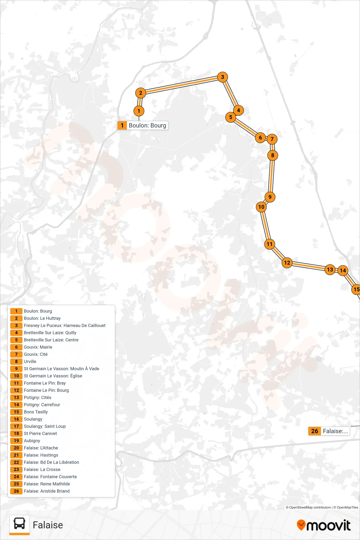 LIGNE 160 bus Line (Falaise) route and stops on a map