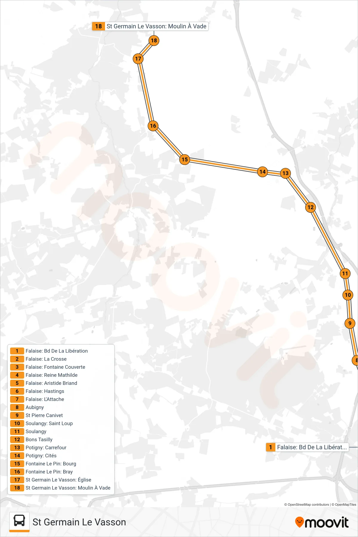 LIGNE 160 bus Line (St Germain Le Vasson) route and stops on a map