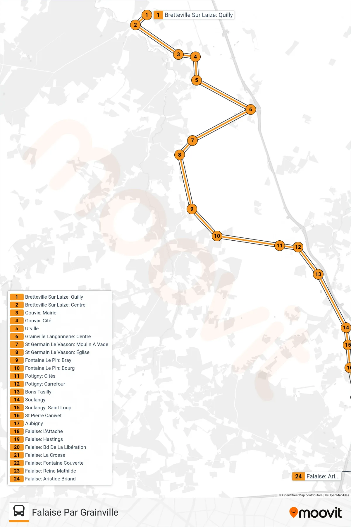 LIGNE 160 bus Line (Falaise Par Grainville) route and stops on a map