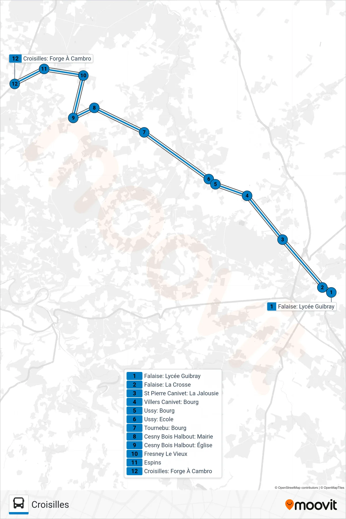 LIGNE 161 bus Line (Croisilles) route and stops on a map
