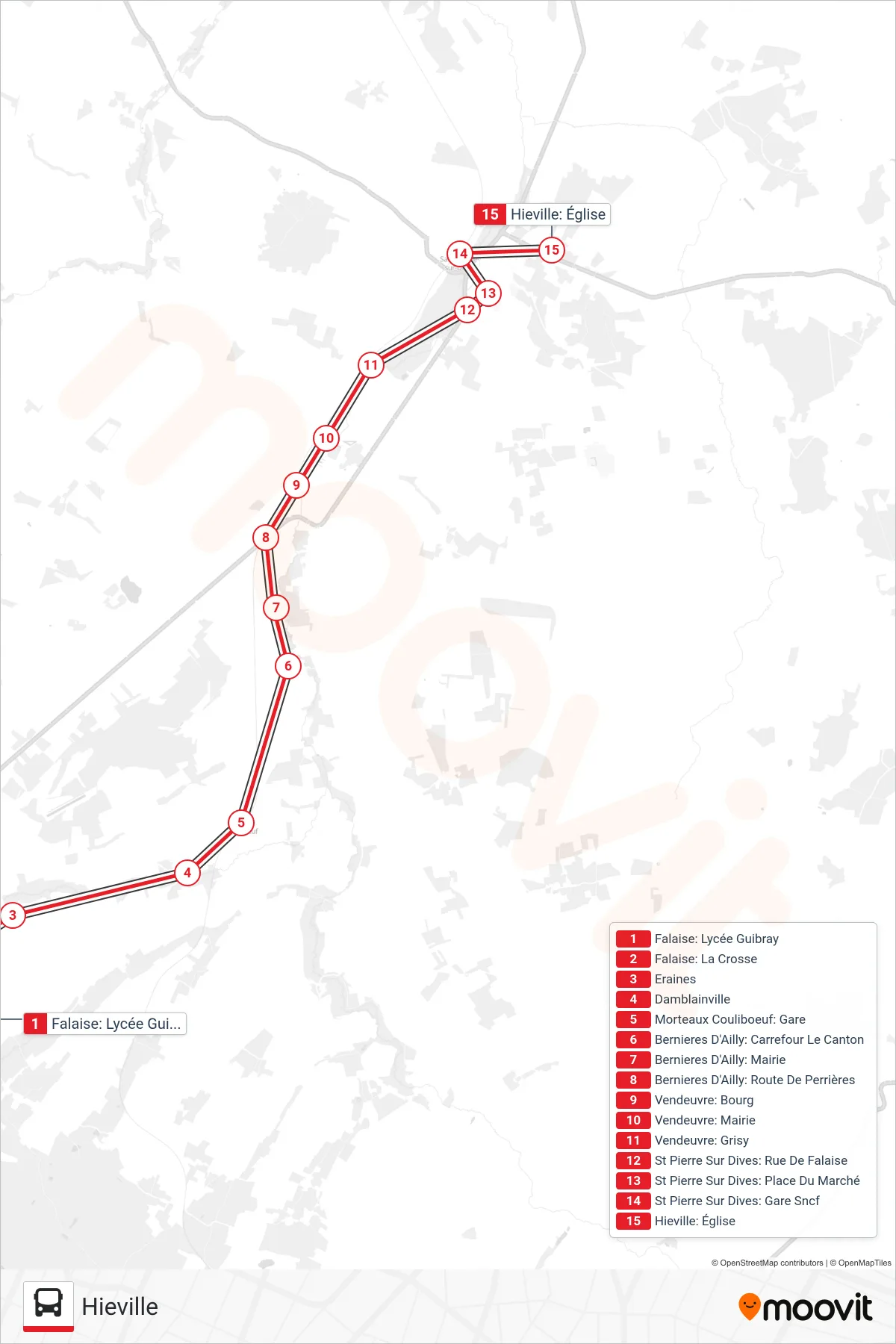 LIGNE 162 bus Line (Hieville) route and stops on a map
