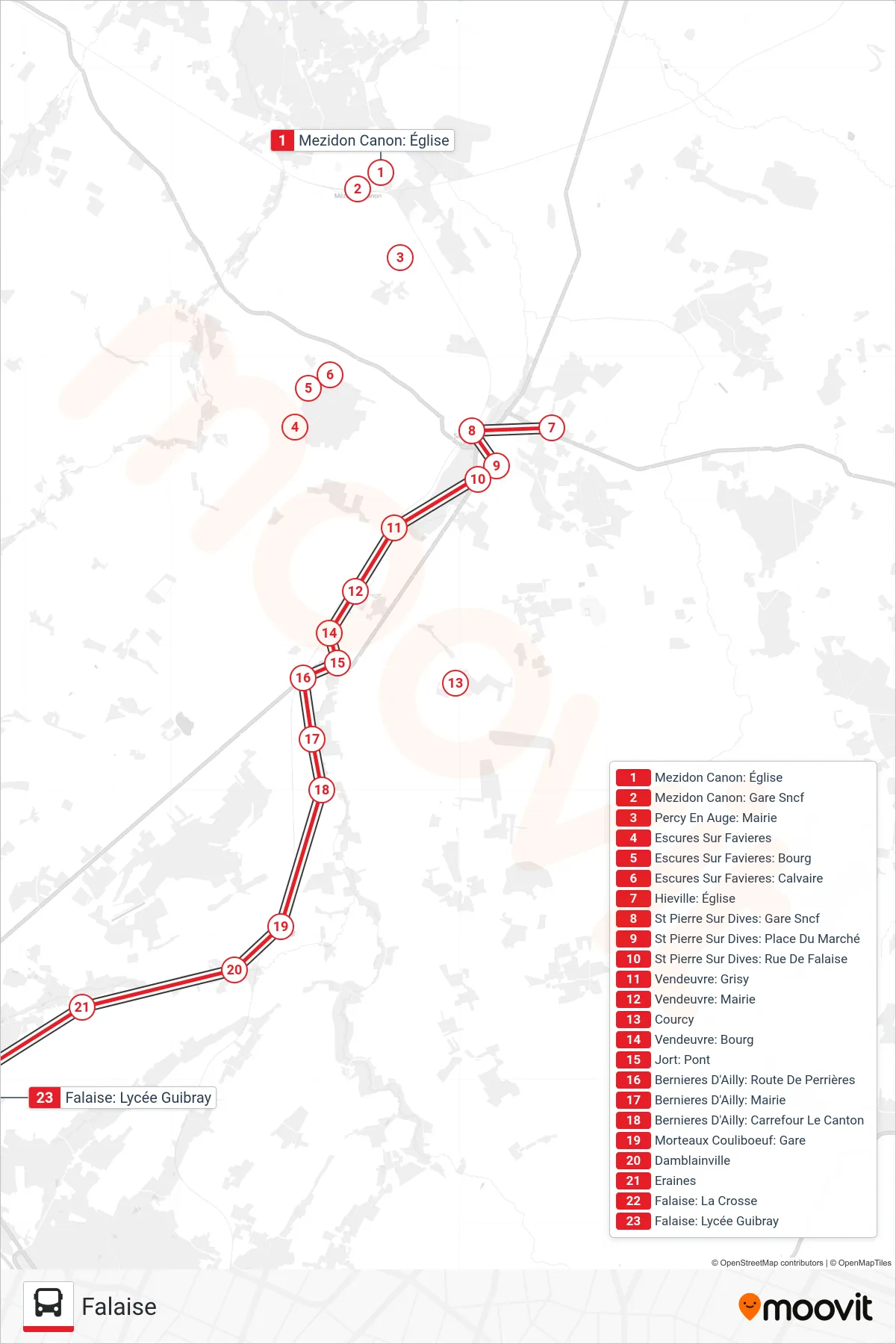 LIGNE 162 bus Line (Falaise) route and stops on a map