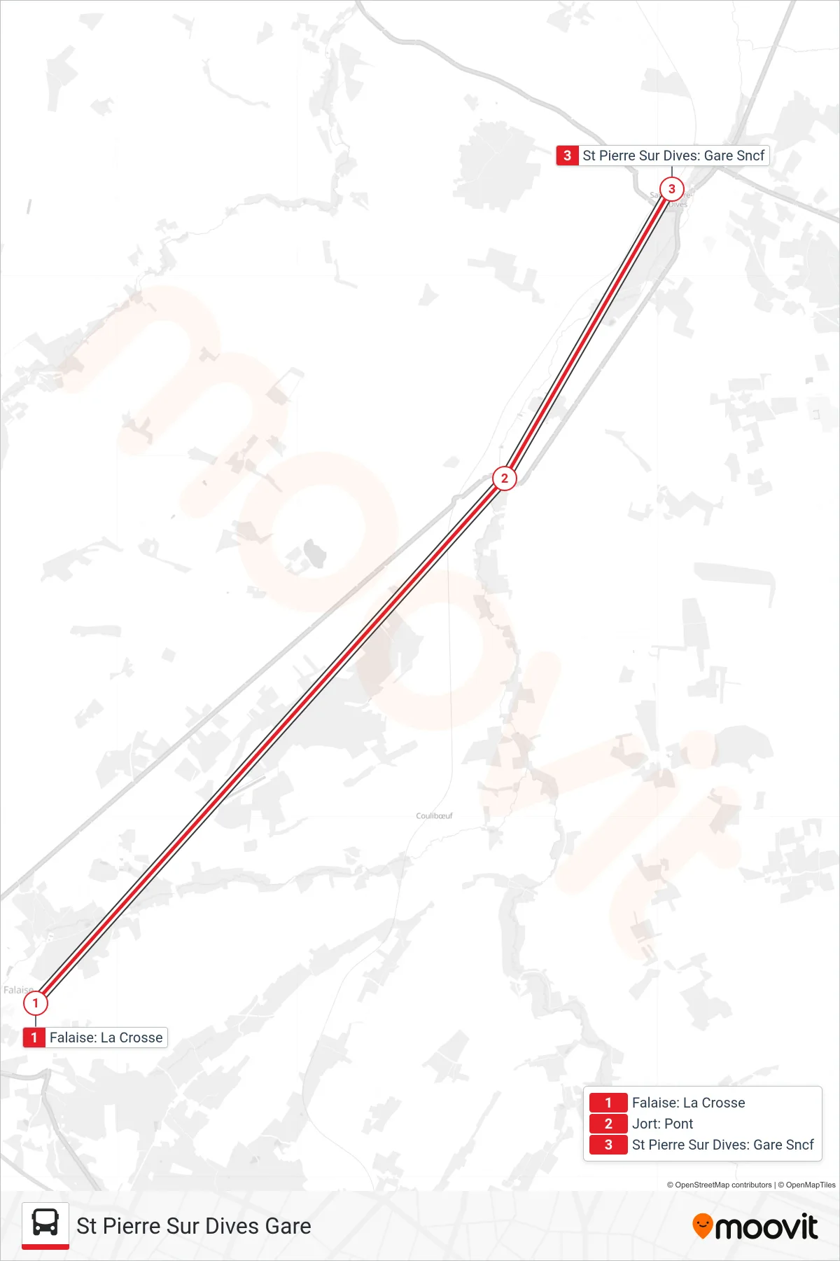 LIGNE 162 bus Line (St Pierre Sur Dives Gare) route and stops on a map