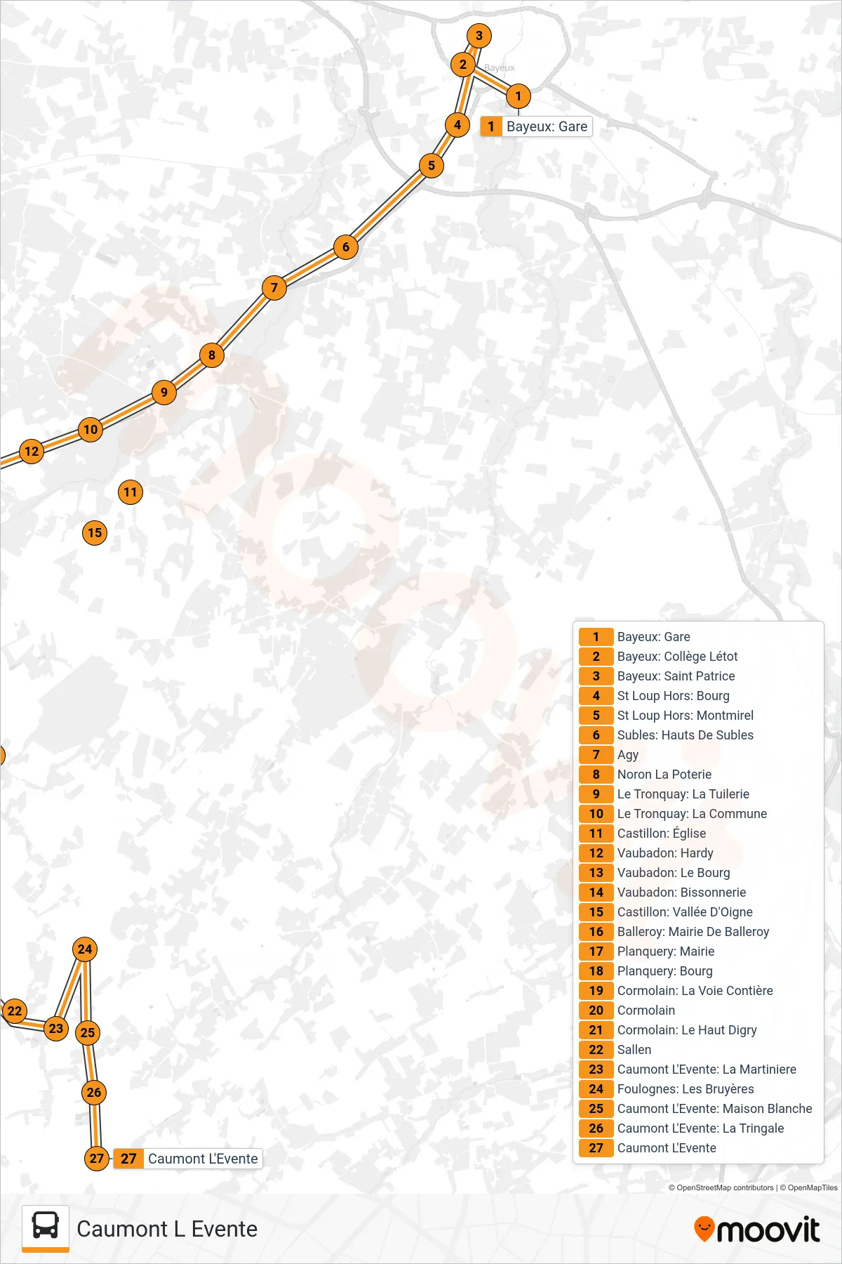 LIGNE 171 bus Line (Caumont L Evente) route and stops on a map