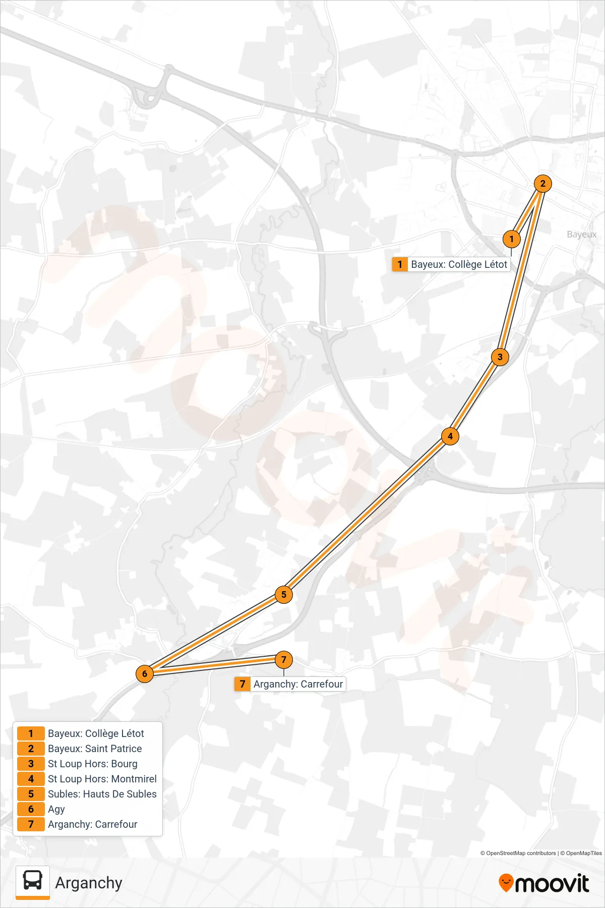 LIGNE 171 bus Line (Arganchy) route and stops on a map