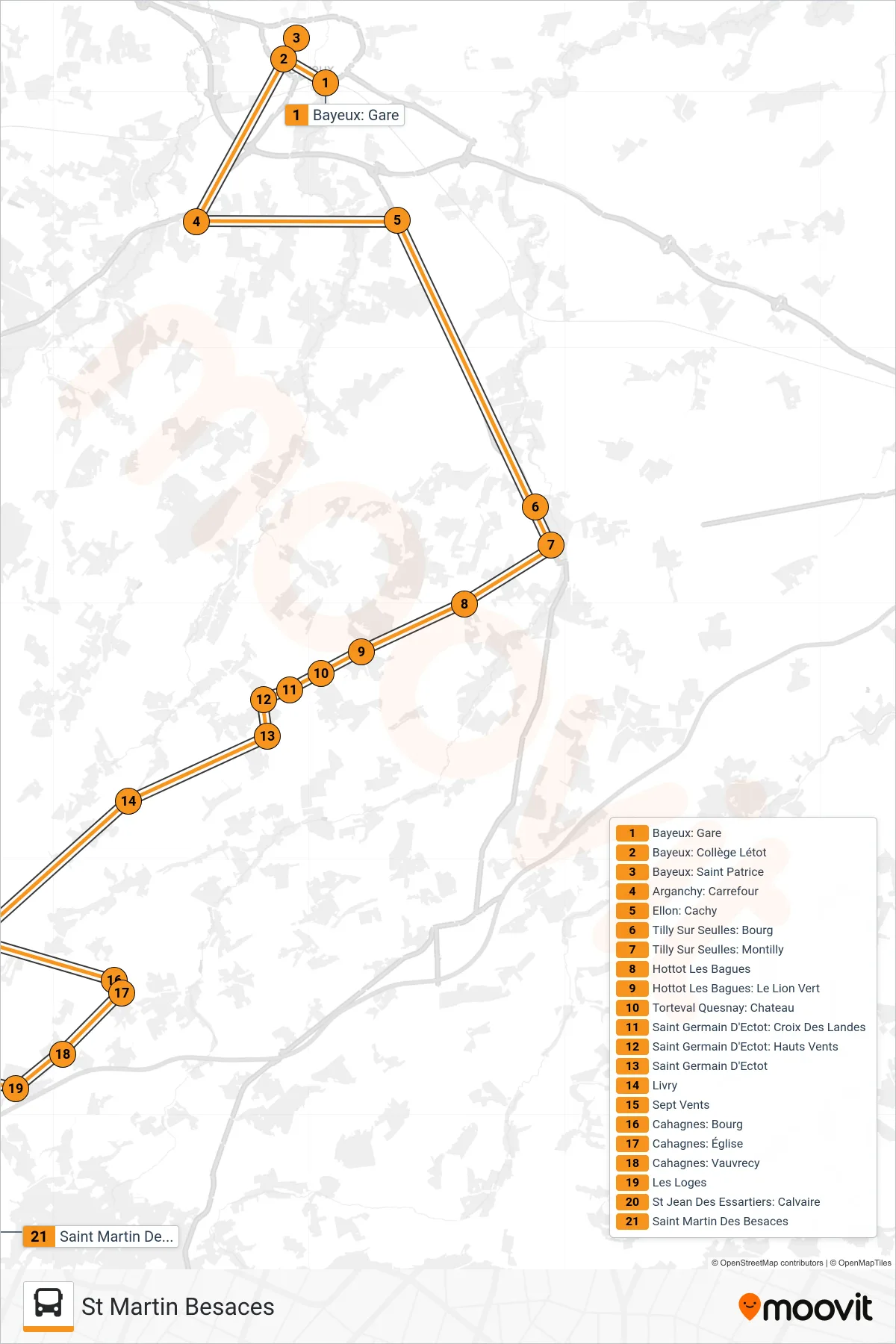 LIGNE 171 bus Line (St Martin Besaces) route and stops on a map