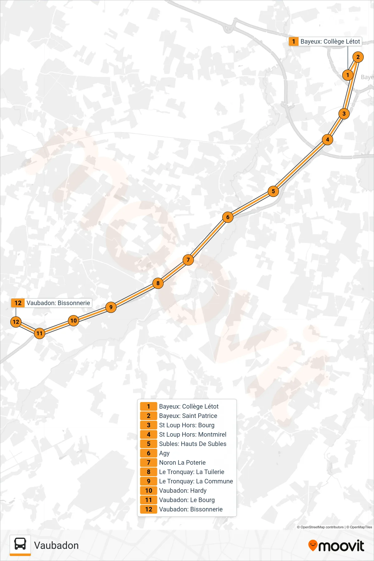 LIGNE 171 bus Line (Vaubadon) route and stops on a map