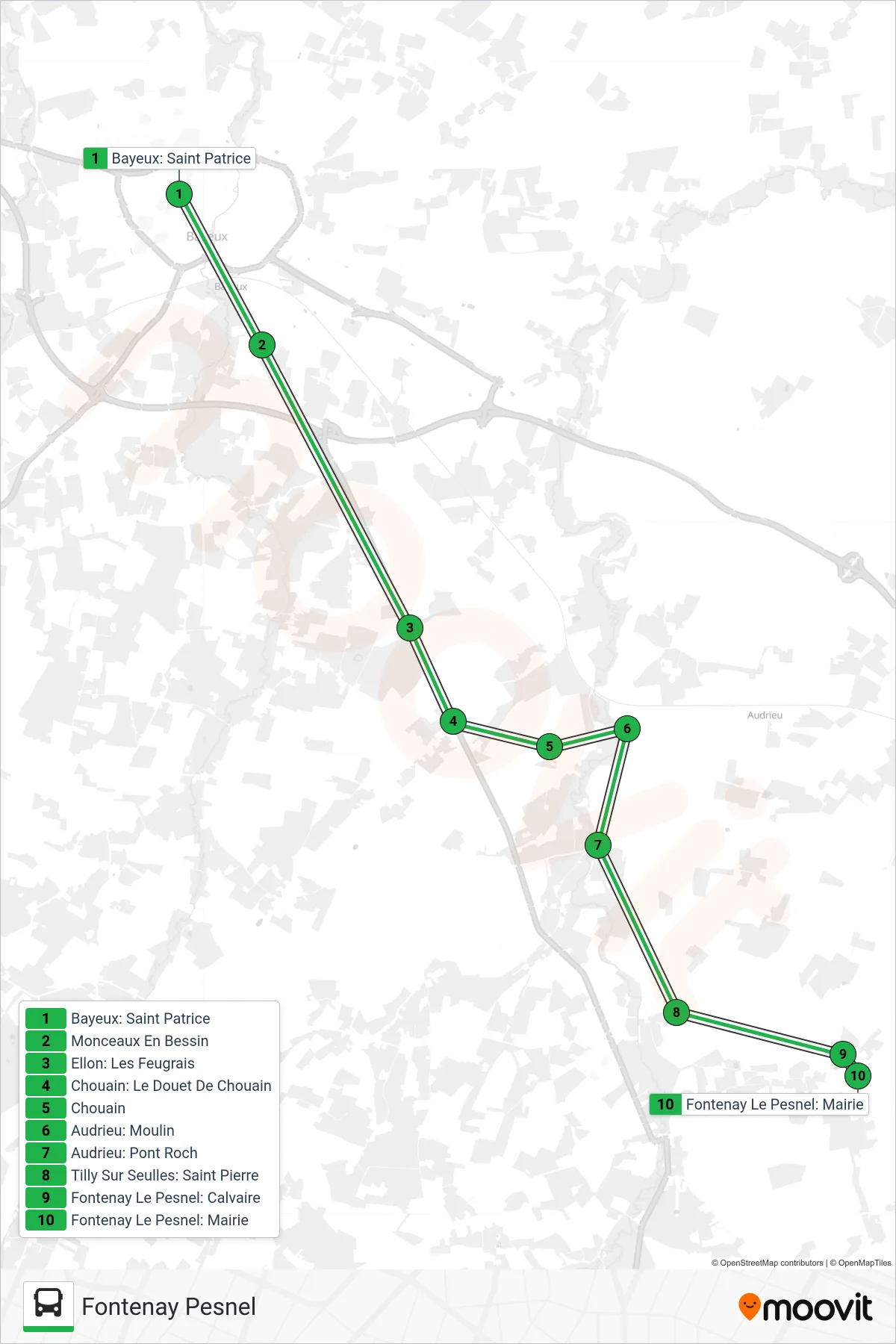 LIGNE 172 bus Line (Fontenay Pesnel) route and stops on a map