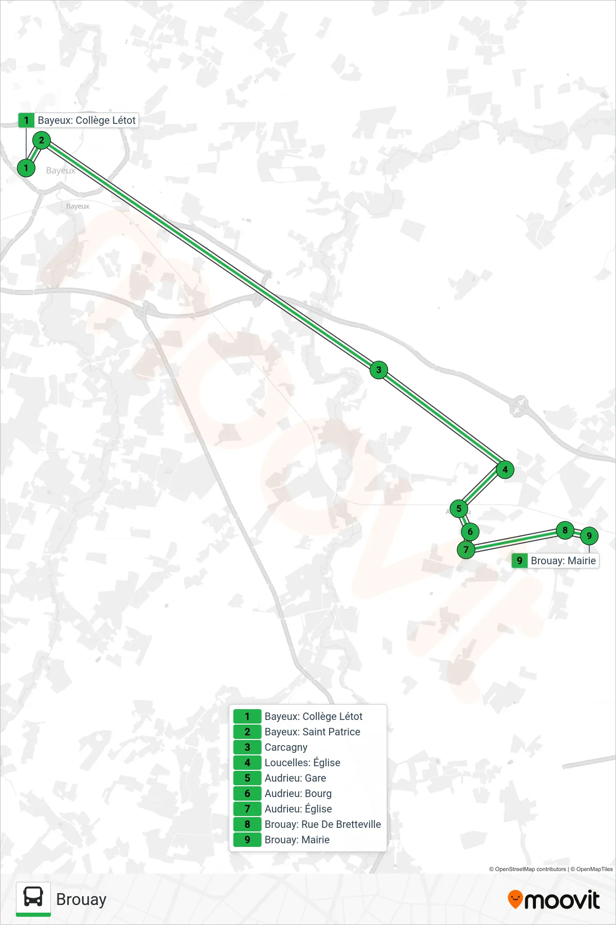 LIGNE 172 bus Line (Brouay) route and stops on a map