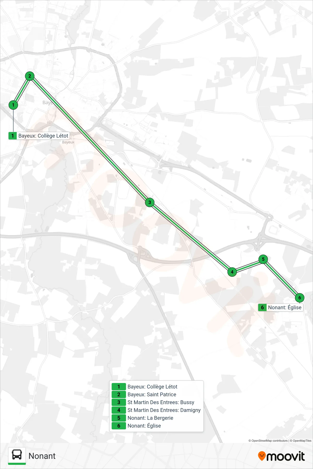 LIGNE 172 bus Line (Nonant) route and stops on a map