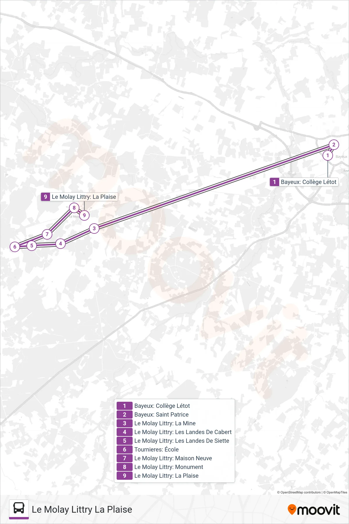 LIGNE 173 bus Line (Le Molay Littry La Plaise) route and stops on a map