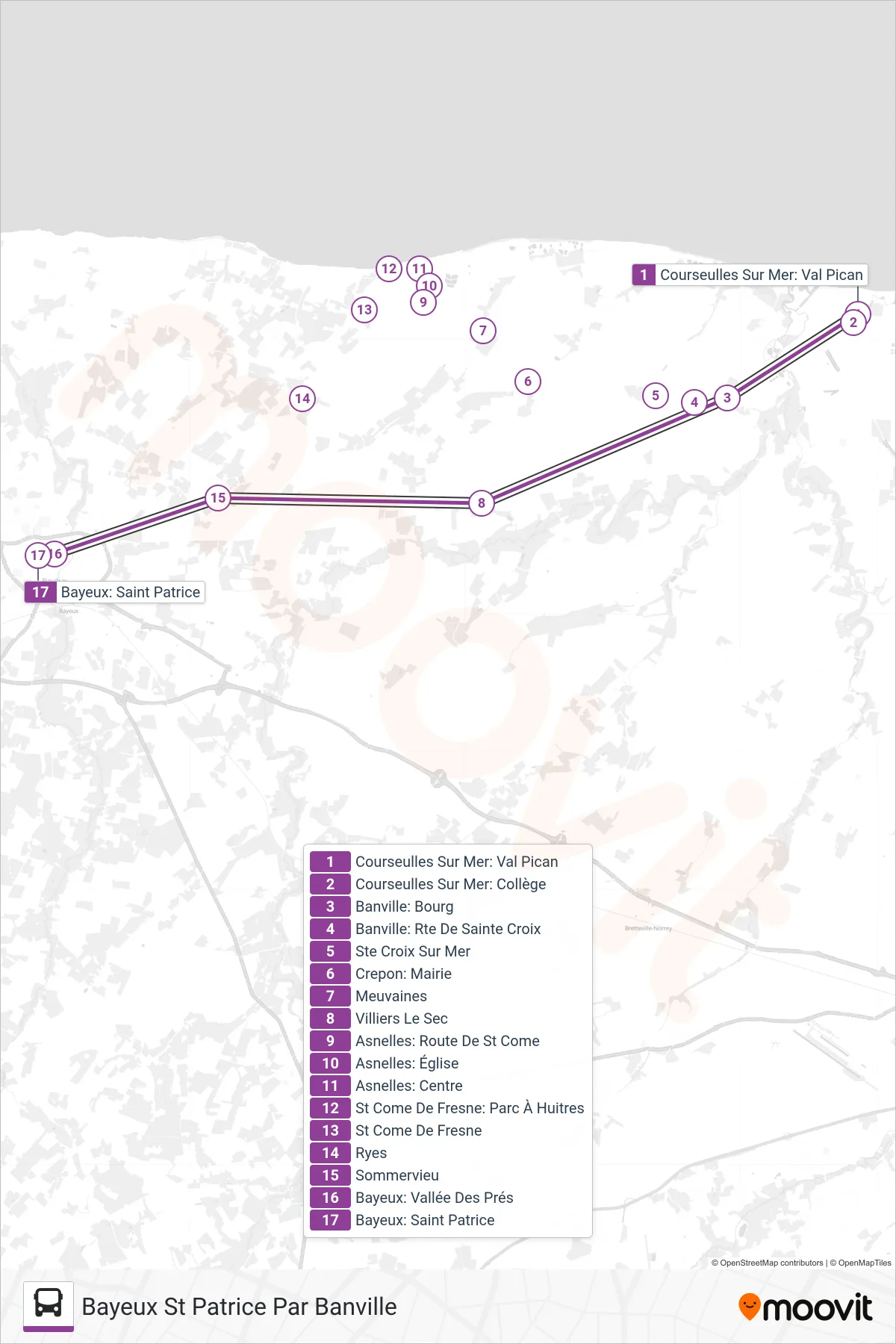 LIGNE 174 bus Line (Bayeux St Patrice Par Banville) route and stops on a map