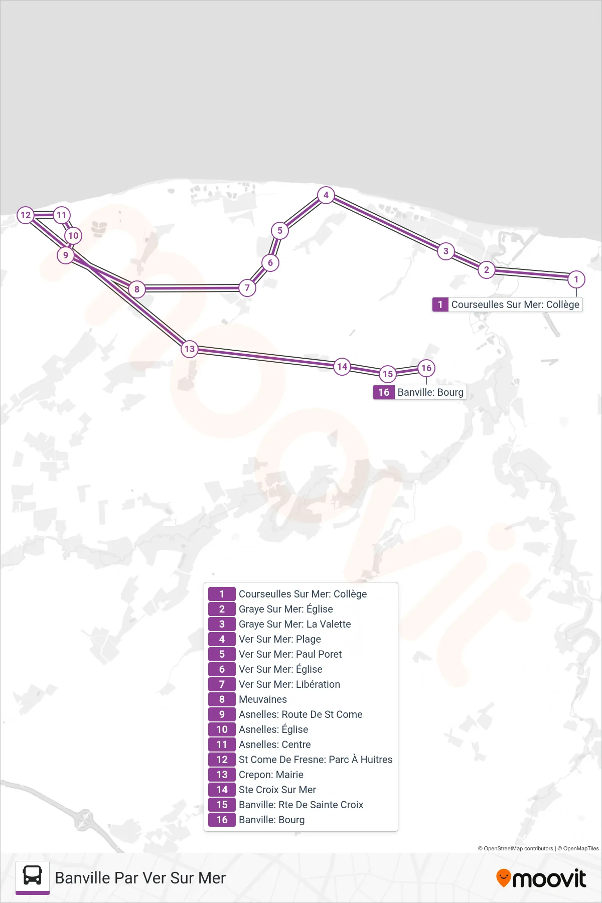 LIGNE 174 bus Line (Banville Par Ver Sur Mer) route and stops on a map