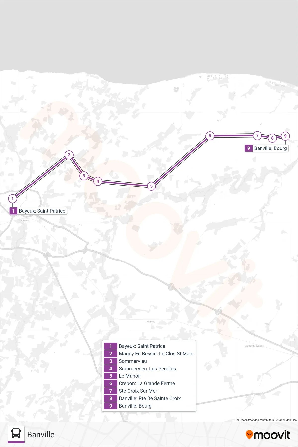 LIGNE 175 bus Line (Banville) route and stops on a map