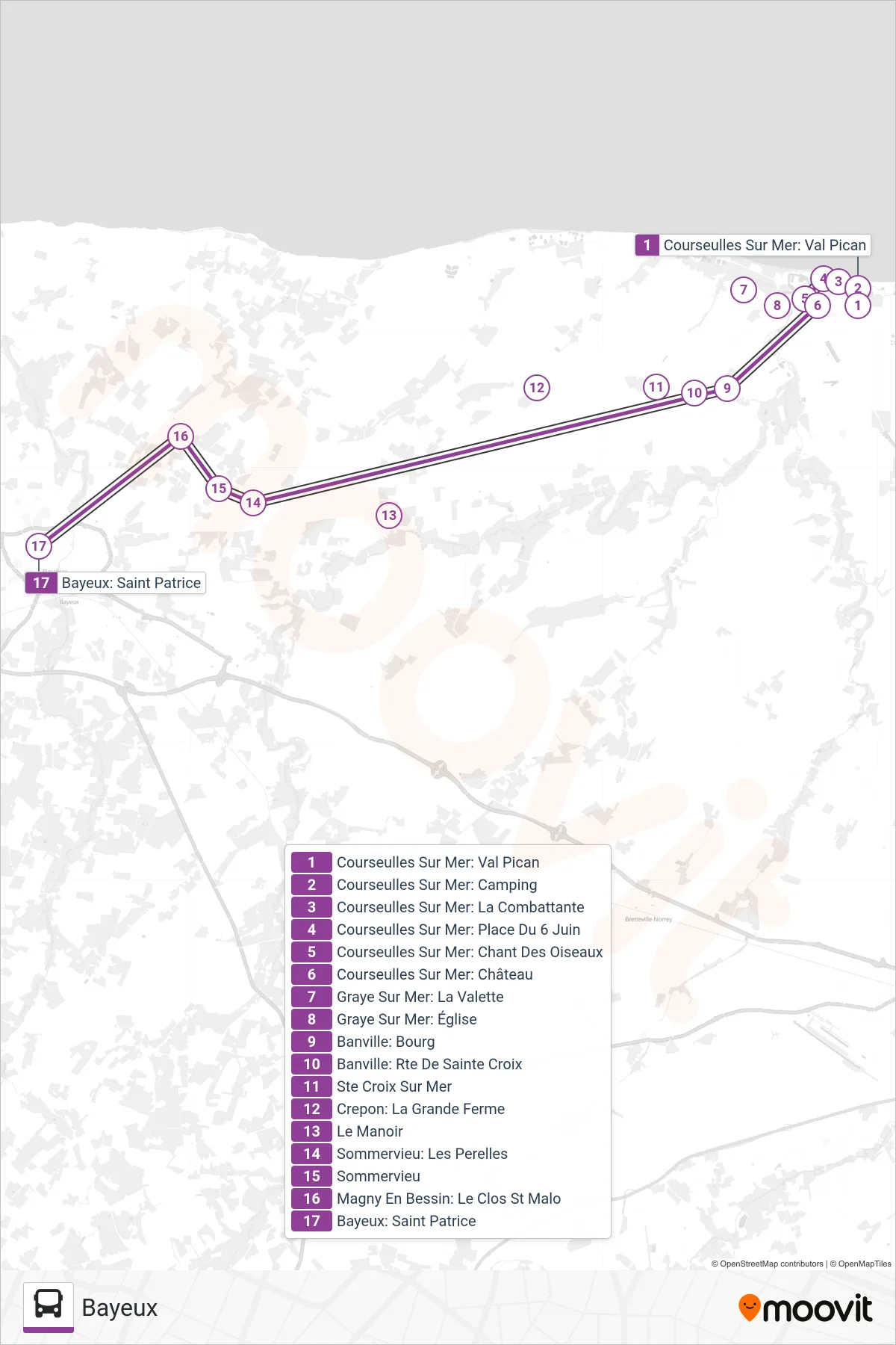 LIGNE 175 bus Line (Bayeux) route and stops on a map