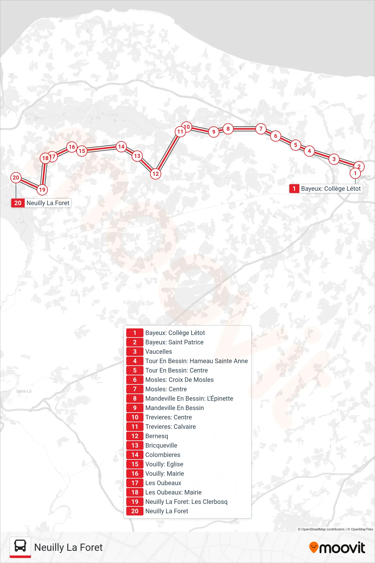 LIGNE 176 bus Line (Neuilly La Foret) route and stops on a map