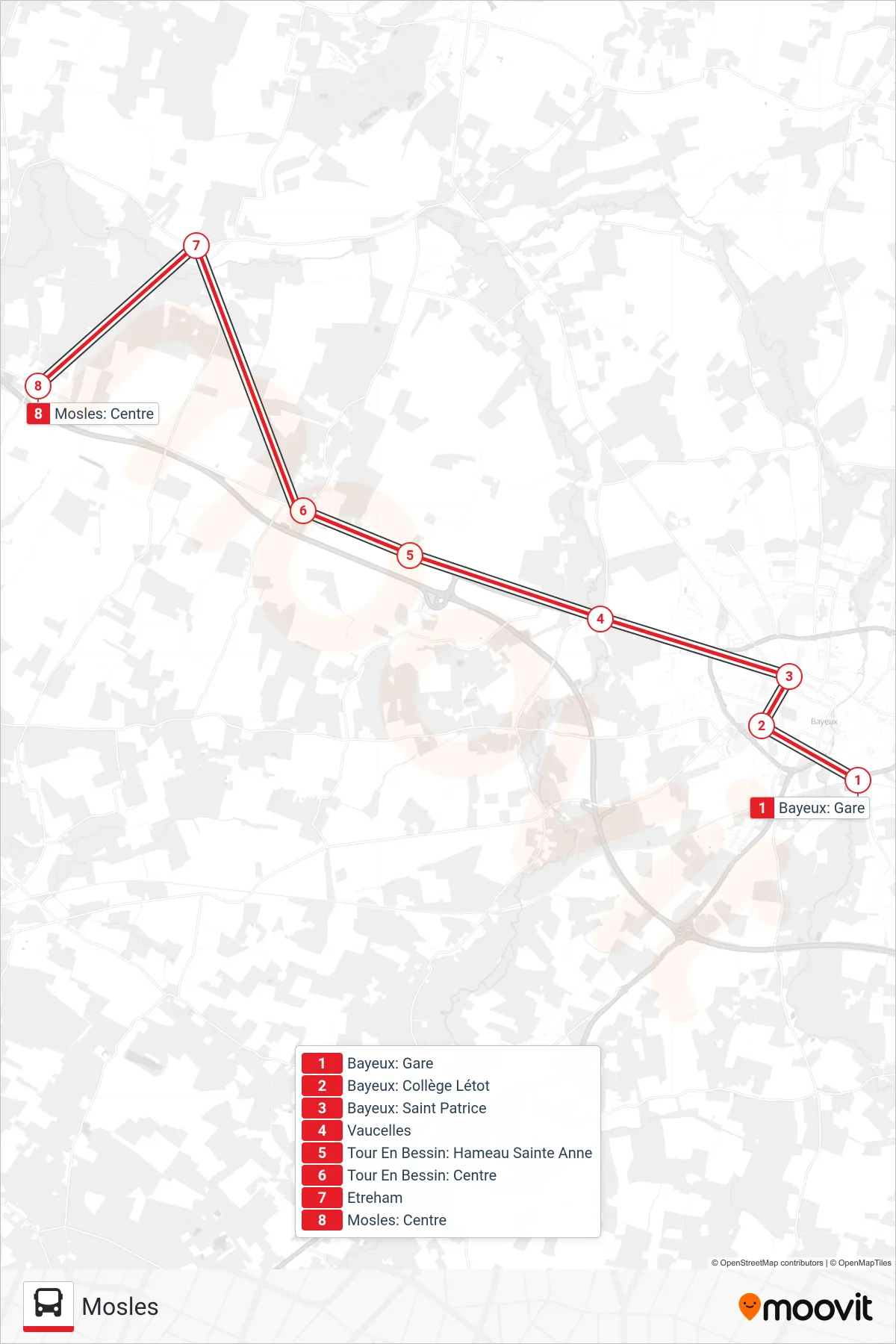 Tracé et arrêts de la ligne LIGNE 176 de bus (Mosles) sur une carte