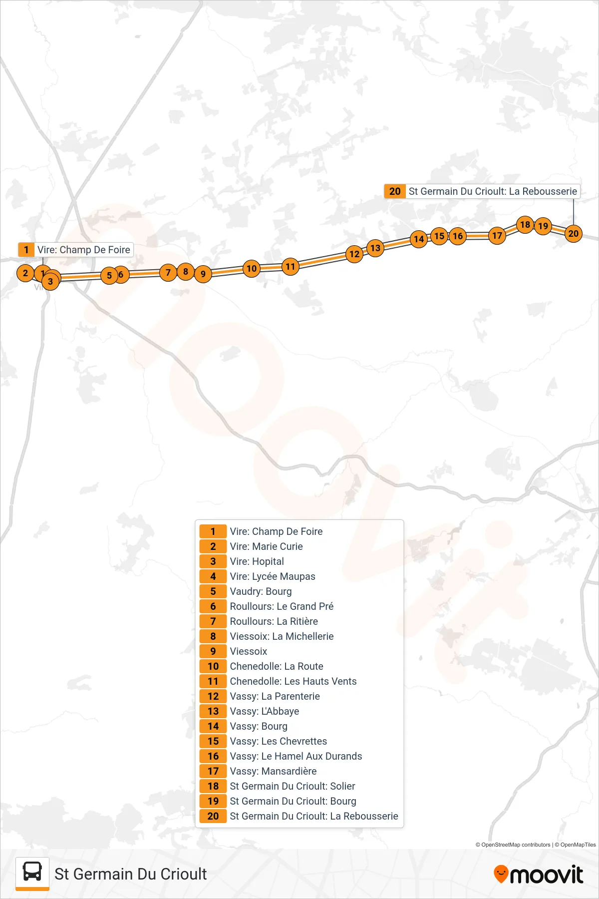 LIGNE 181 bus Line (St Germain Du Crioult) route and stops on a map