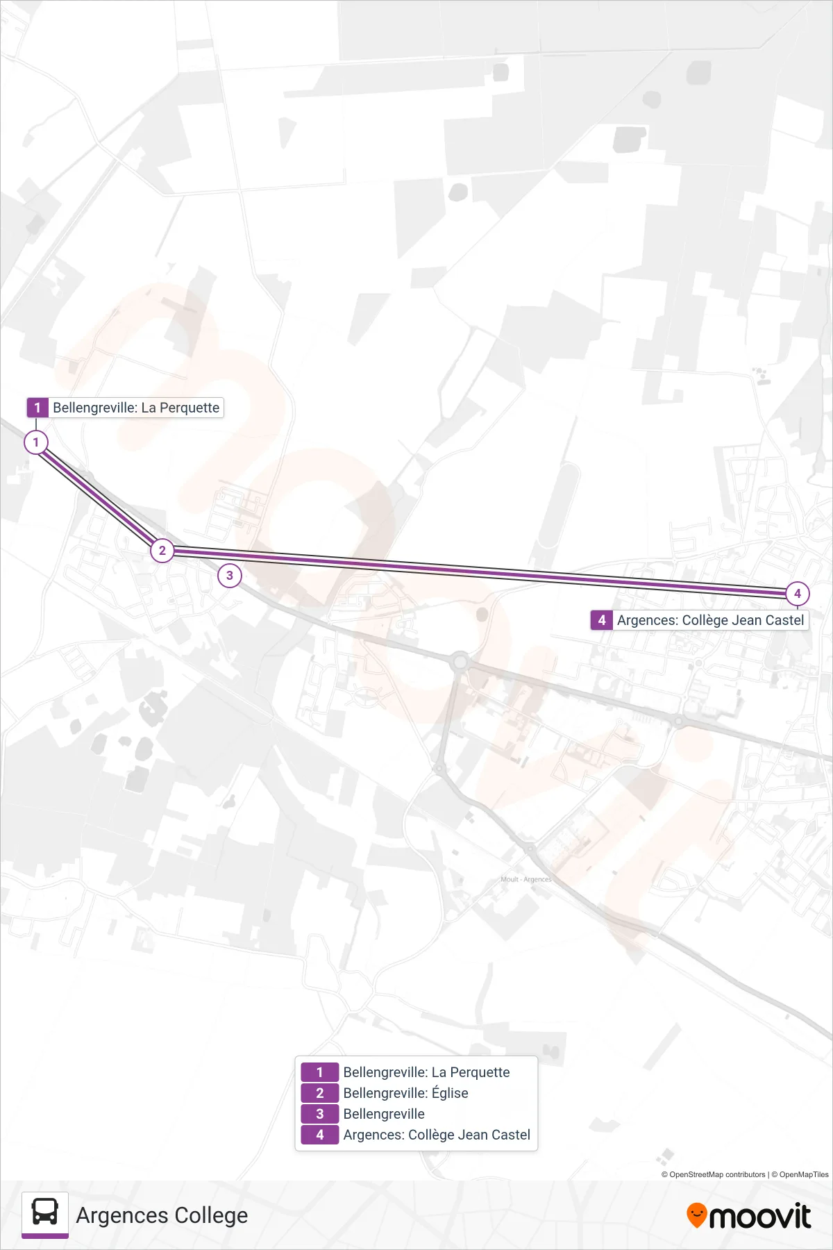 LIGNE 216 bus Line (Argences College) route and stops on a map