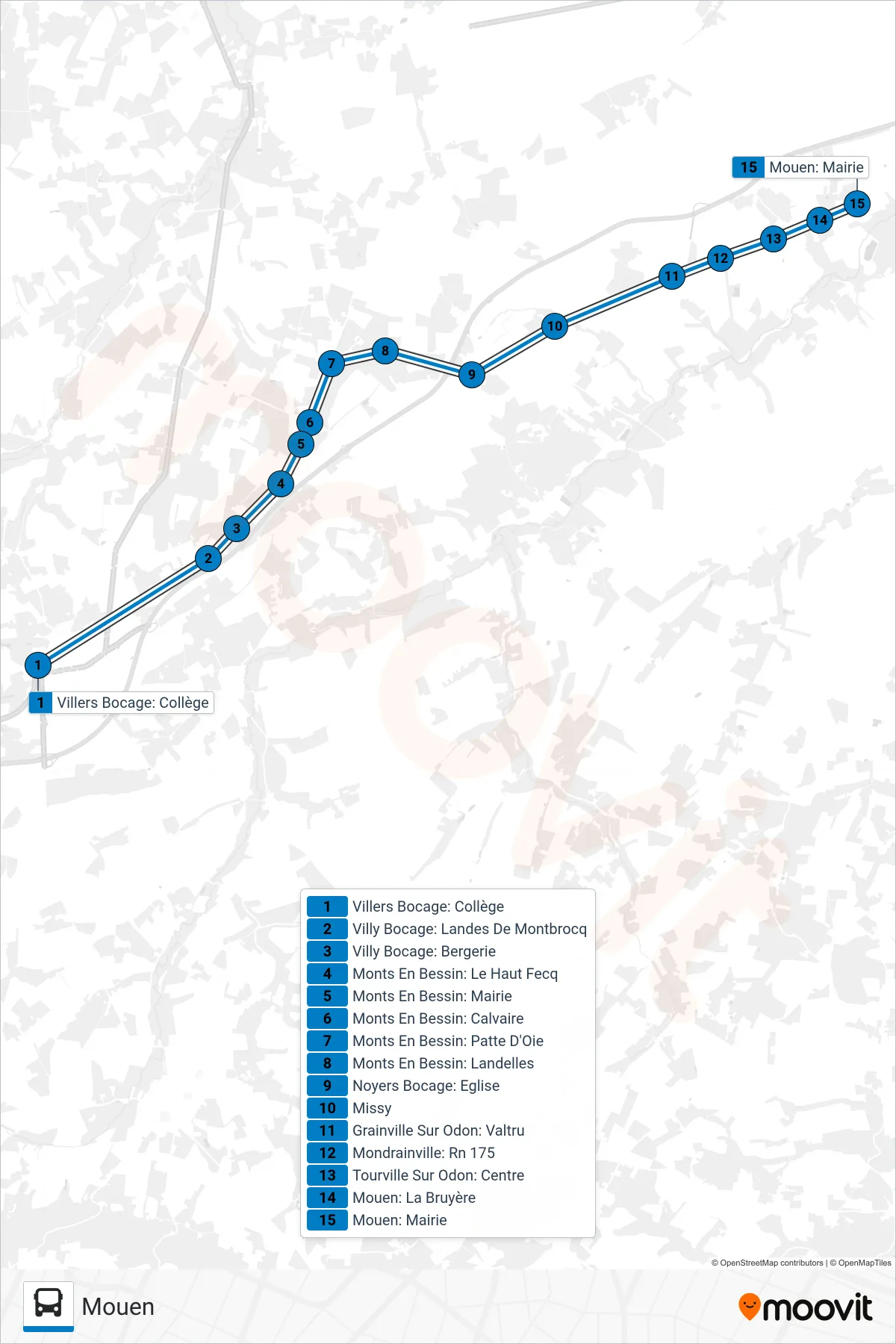 LIGNE 232 bus Line (Mouen) route and stops on a map