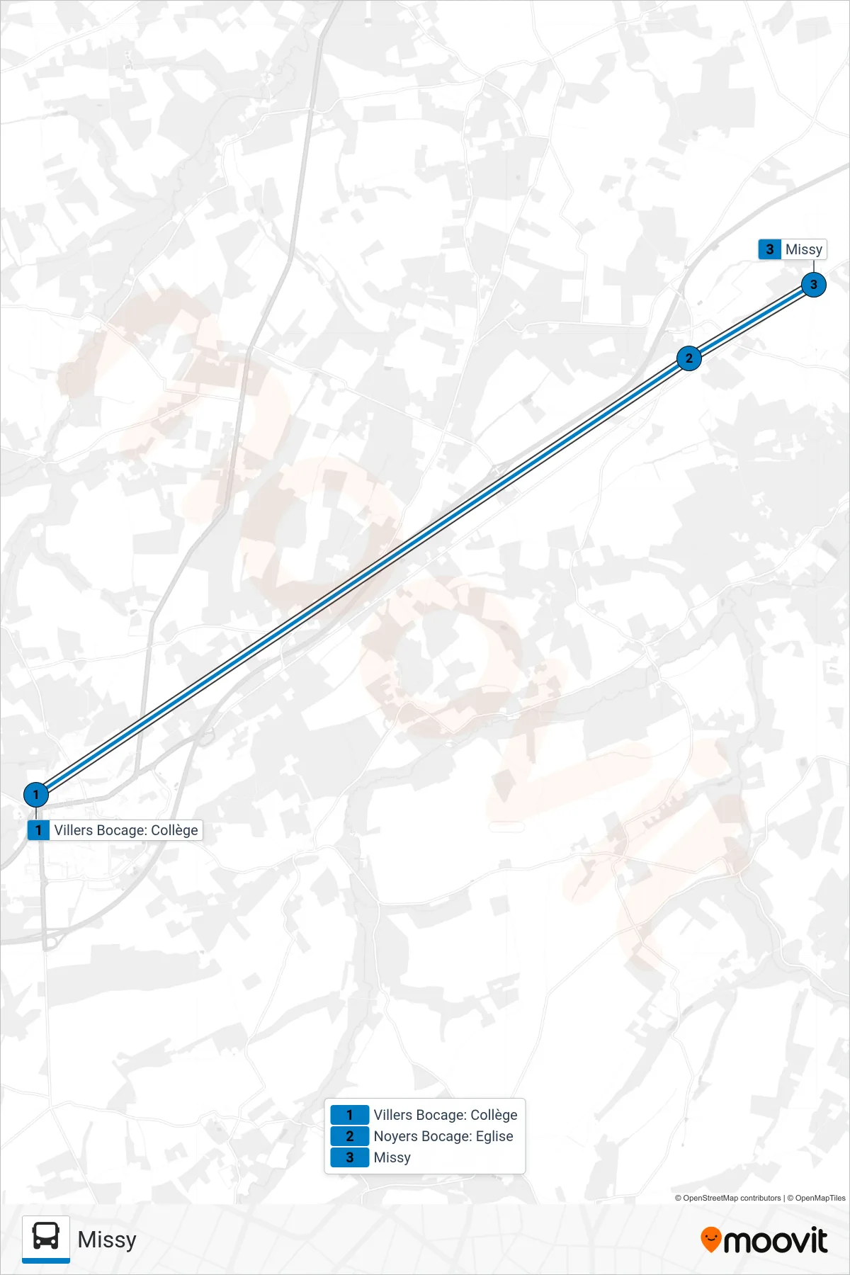 LIGNE 232 bus Line (Missy) route and stops on a map