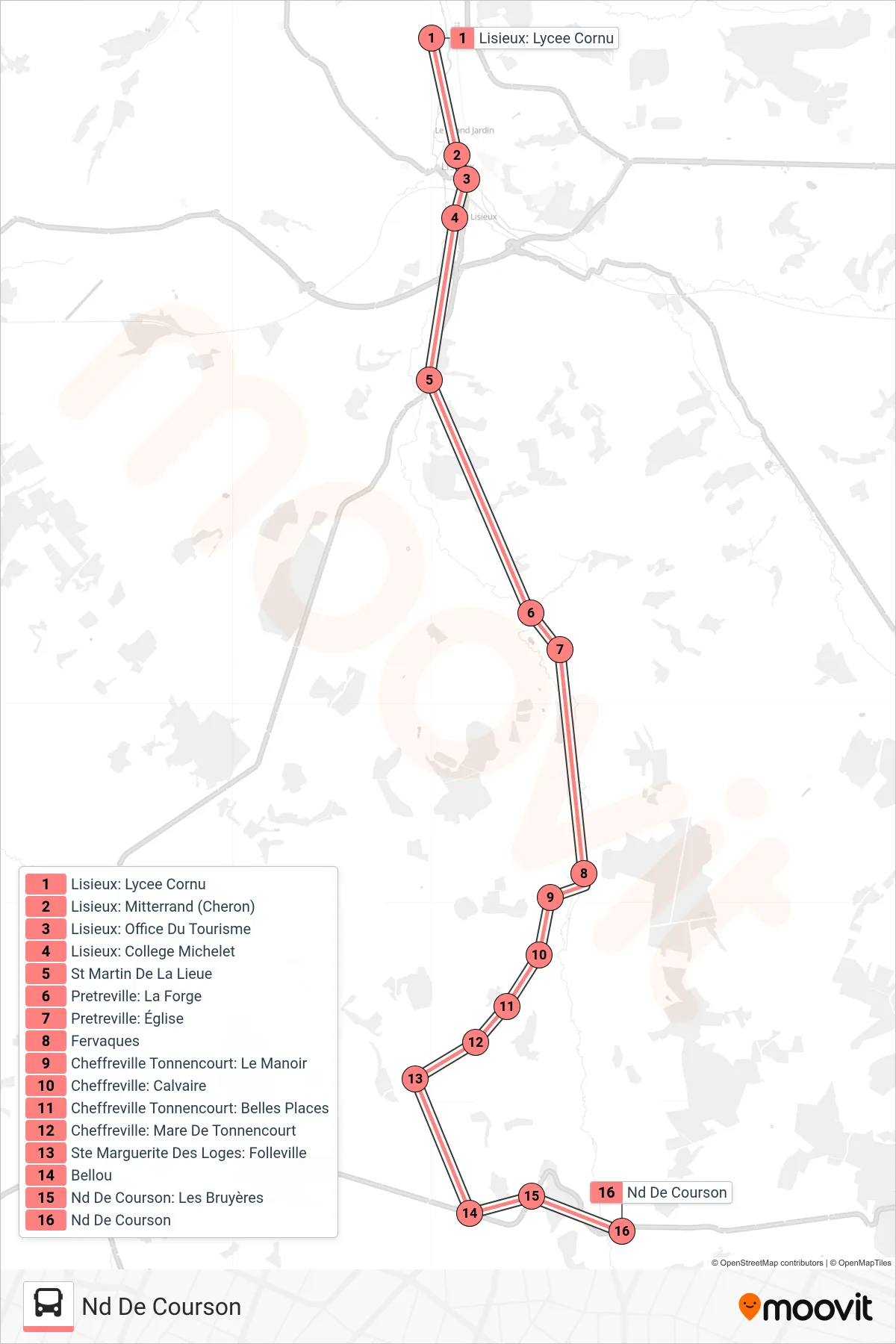 LIGNE 253 bus Line (Nd De Courson) route and stops on a map