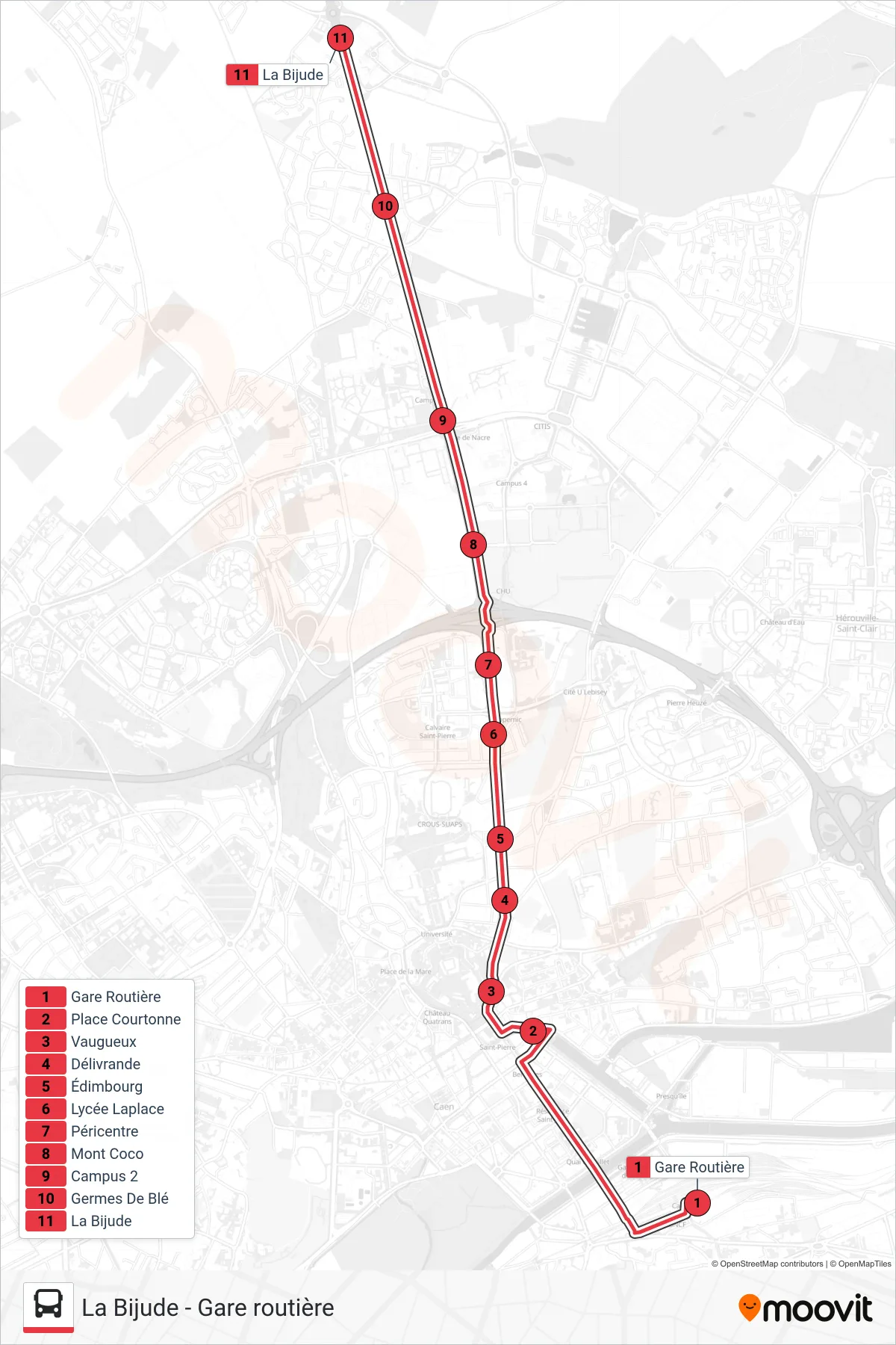 NOMAD 101 tram Line (Bieville La Bijude) route and stops on a map
