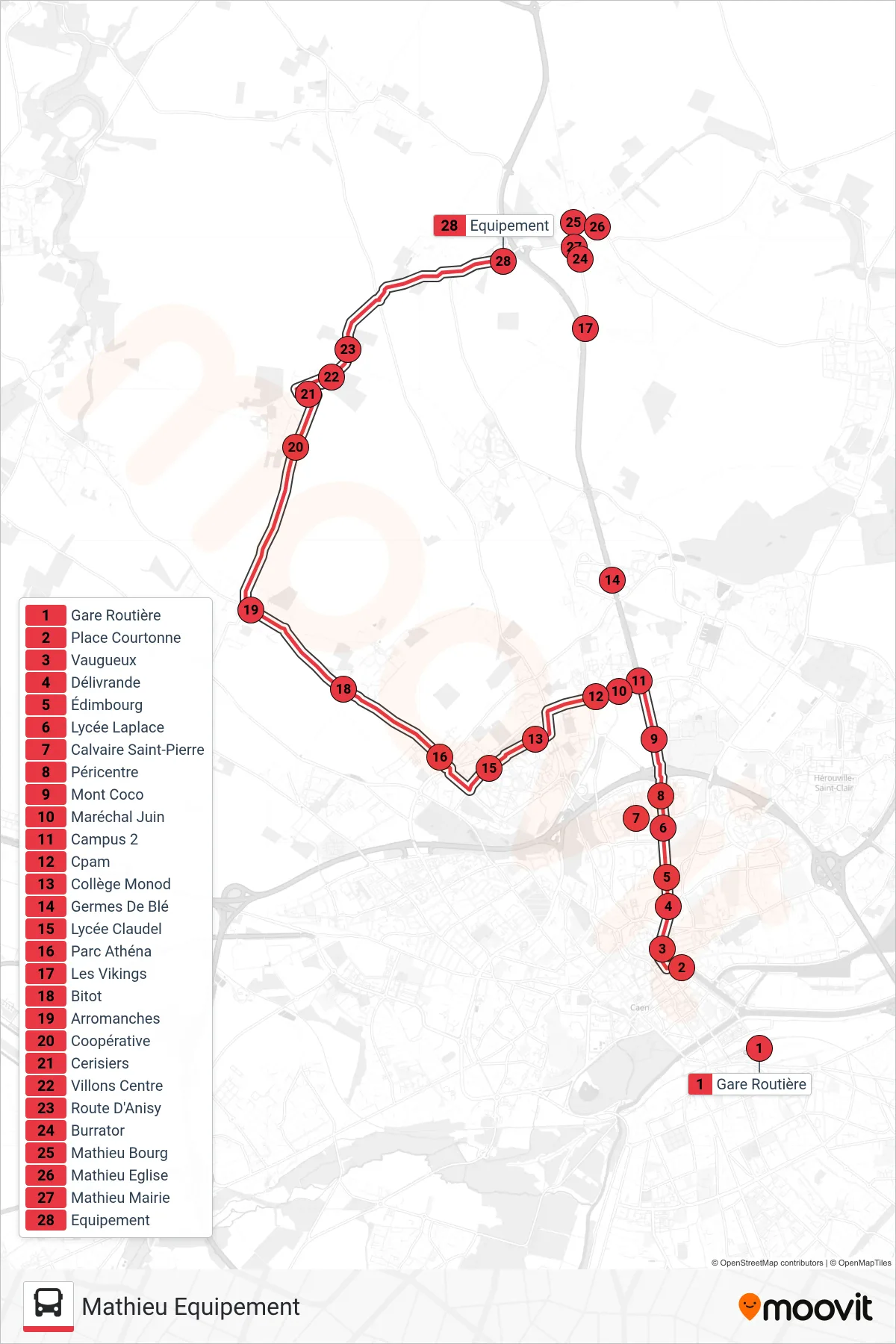 NOMAD 102 tram Line (Mathieu Equipement) route and stops on a map