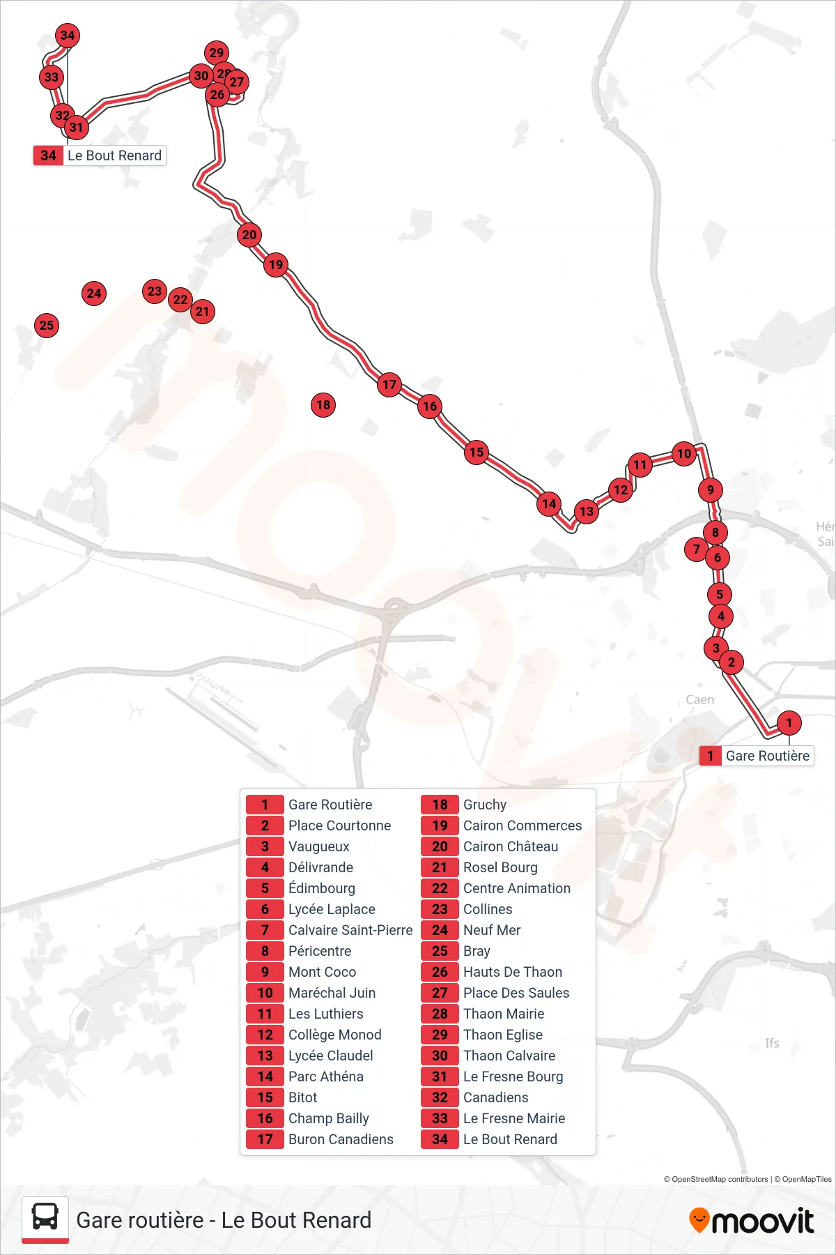 NOMAD 103 tram Line (Le Fresne Camilly Le Bout Renard) route and stops on a map