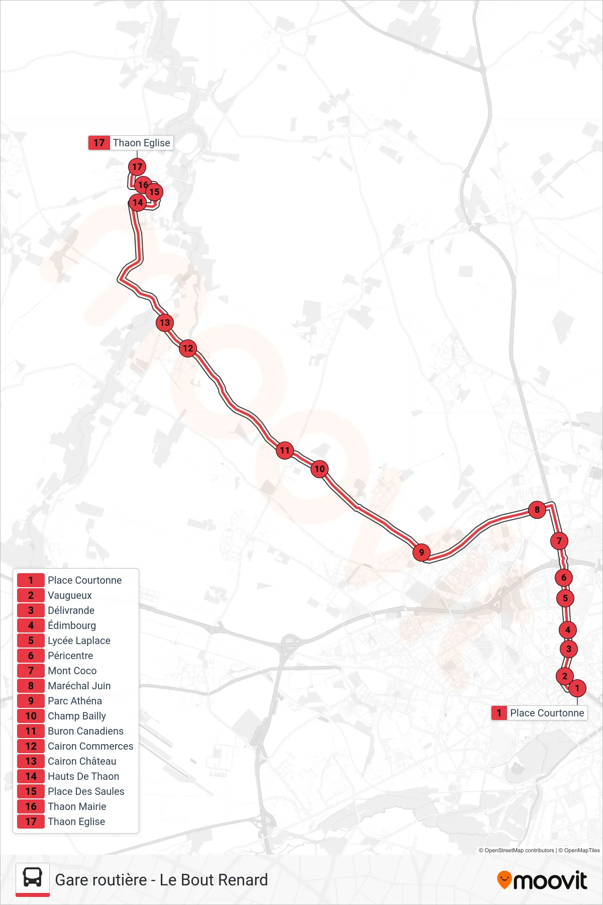 NOMAD 103 tram Line (Caen / Banville) route and stops on a map