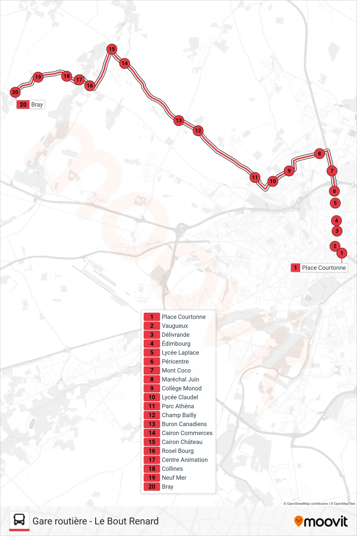 NOMAD 103 tram Line (Lasson Bray) route and stops on a map