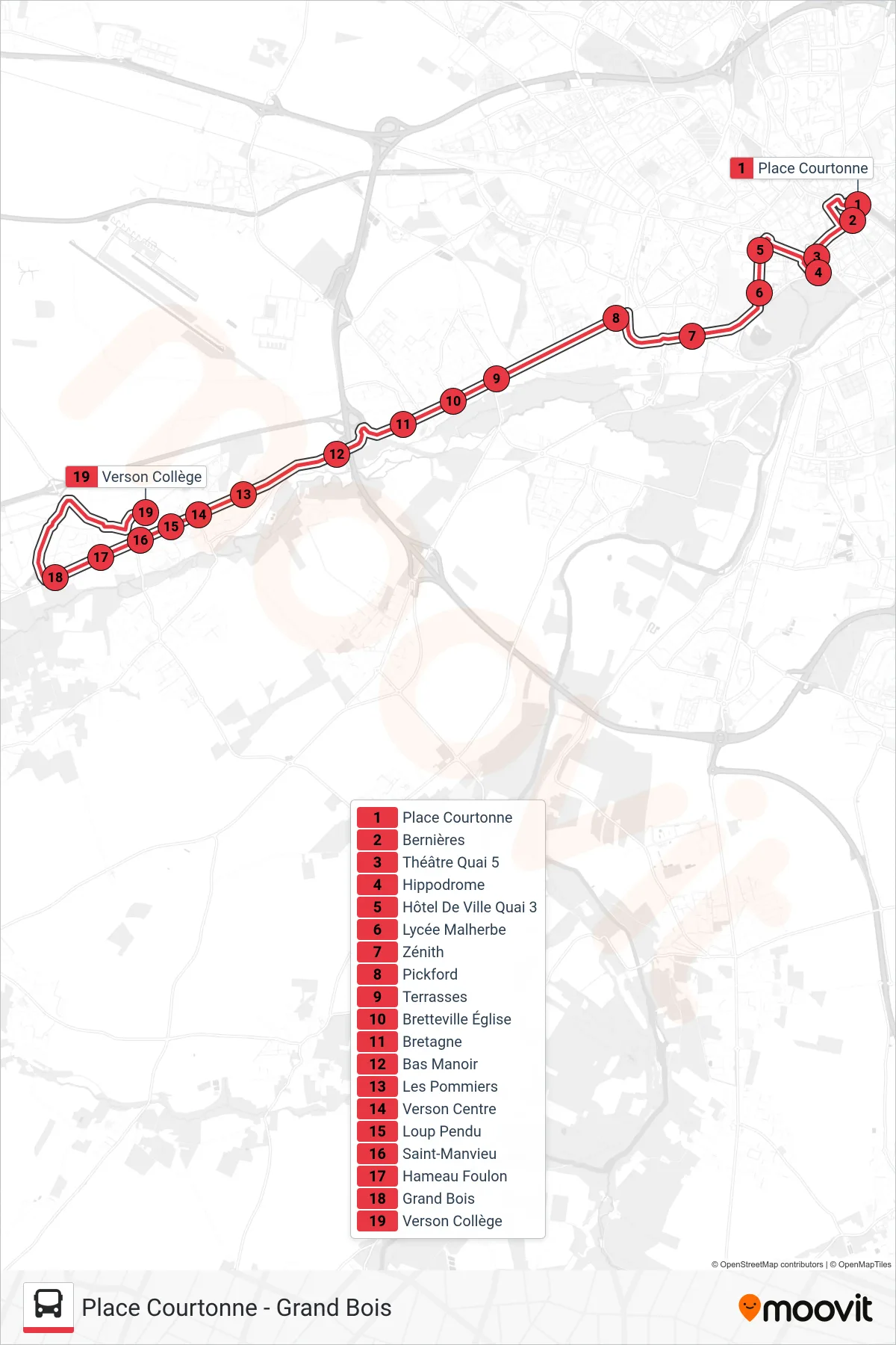 NOMAD 104 tram Line (Verson Collège Prévert) route and stops on a map