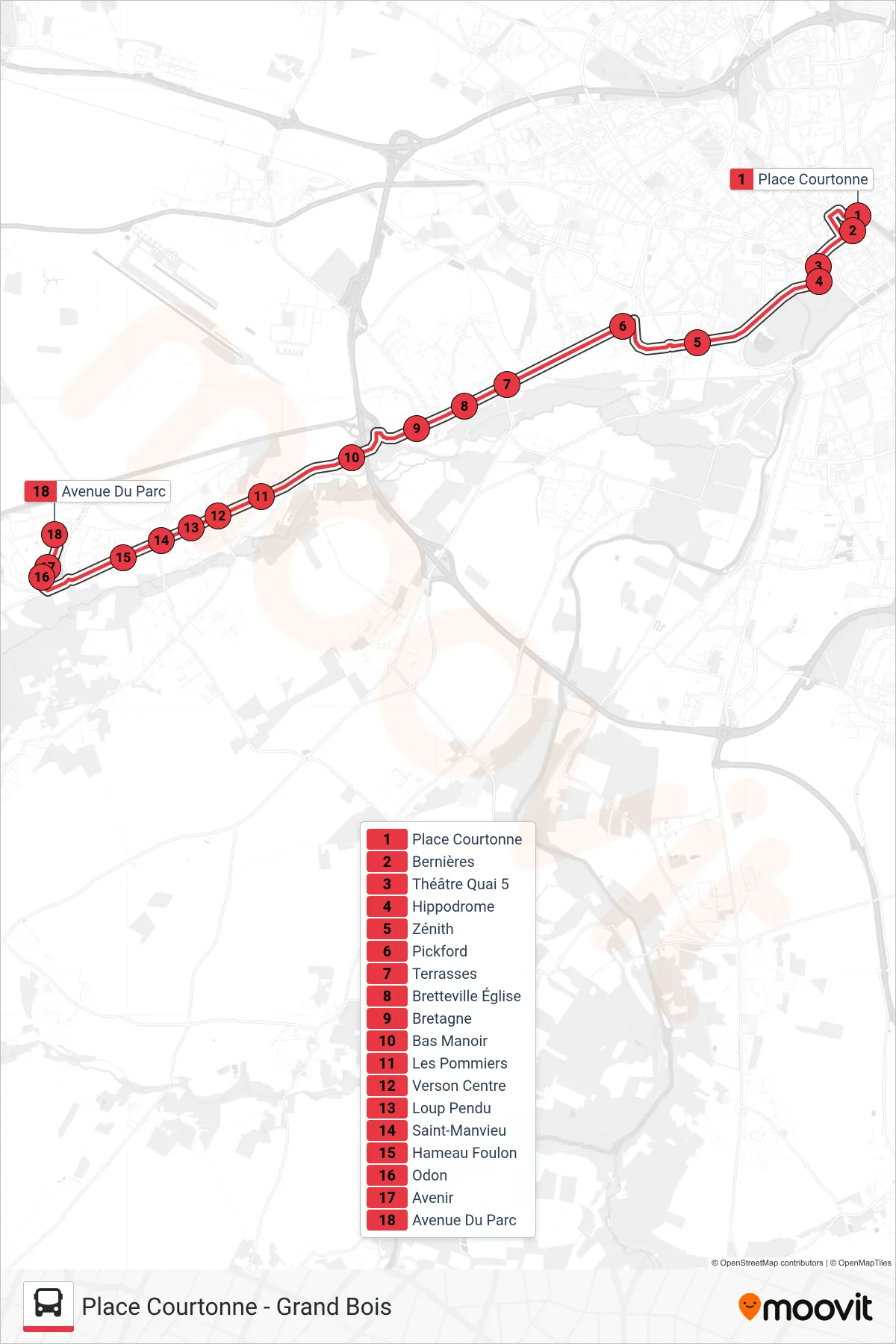 NOMAD 104 tram Line (Verson Avenue Du Bois) route and stops on a map