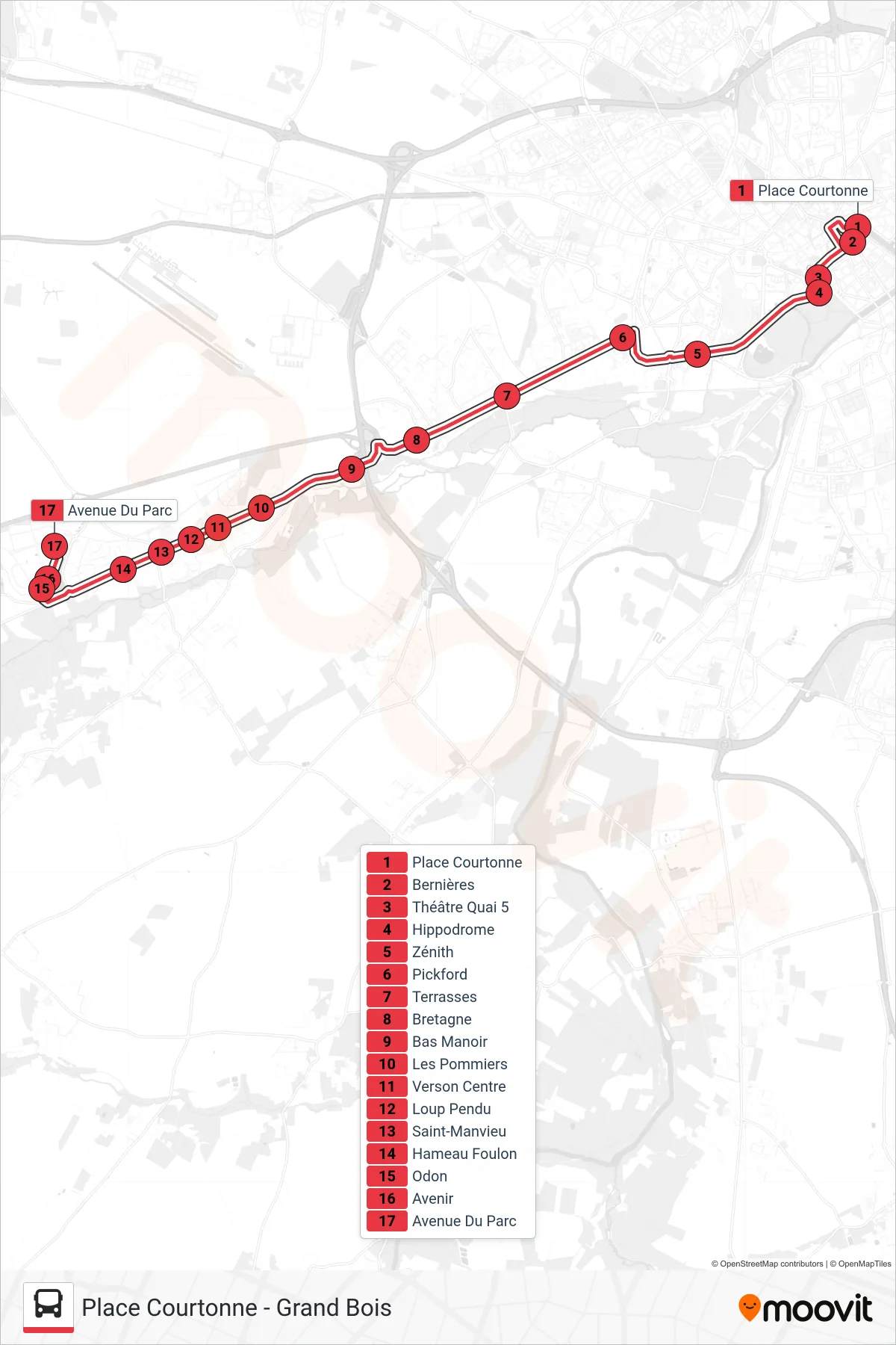 NOMAD 104 tram Line (Verson Avenue Du Parc) route and stops on a map